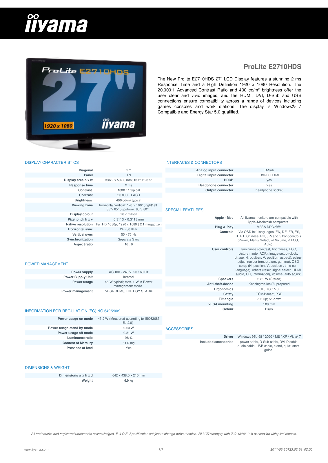 Iiyama PROLITE E2710HDS User Manual