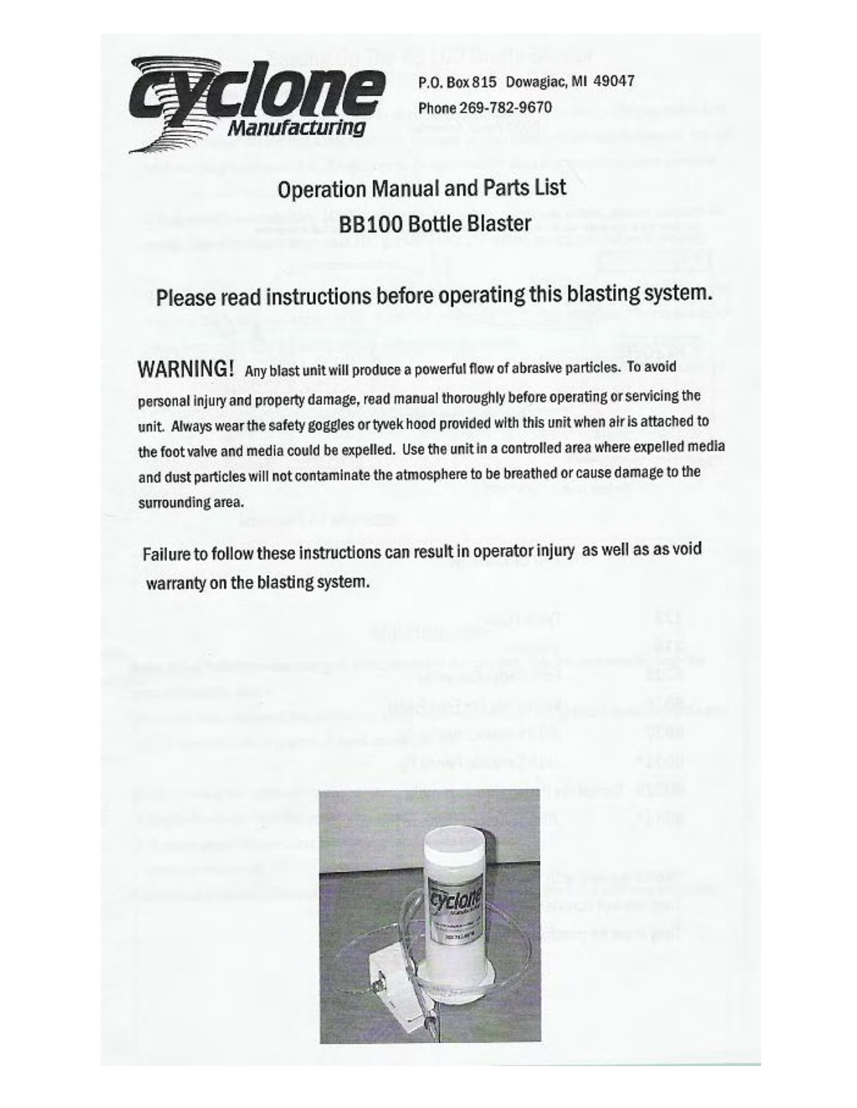 Cyclone Manufacturing BB100 Owners Manual - ManualMachine.com