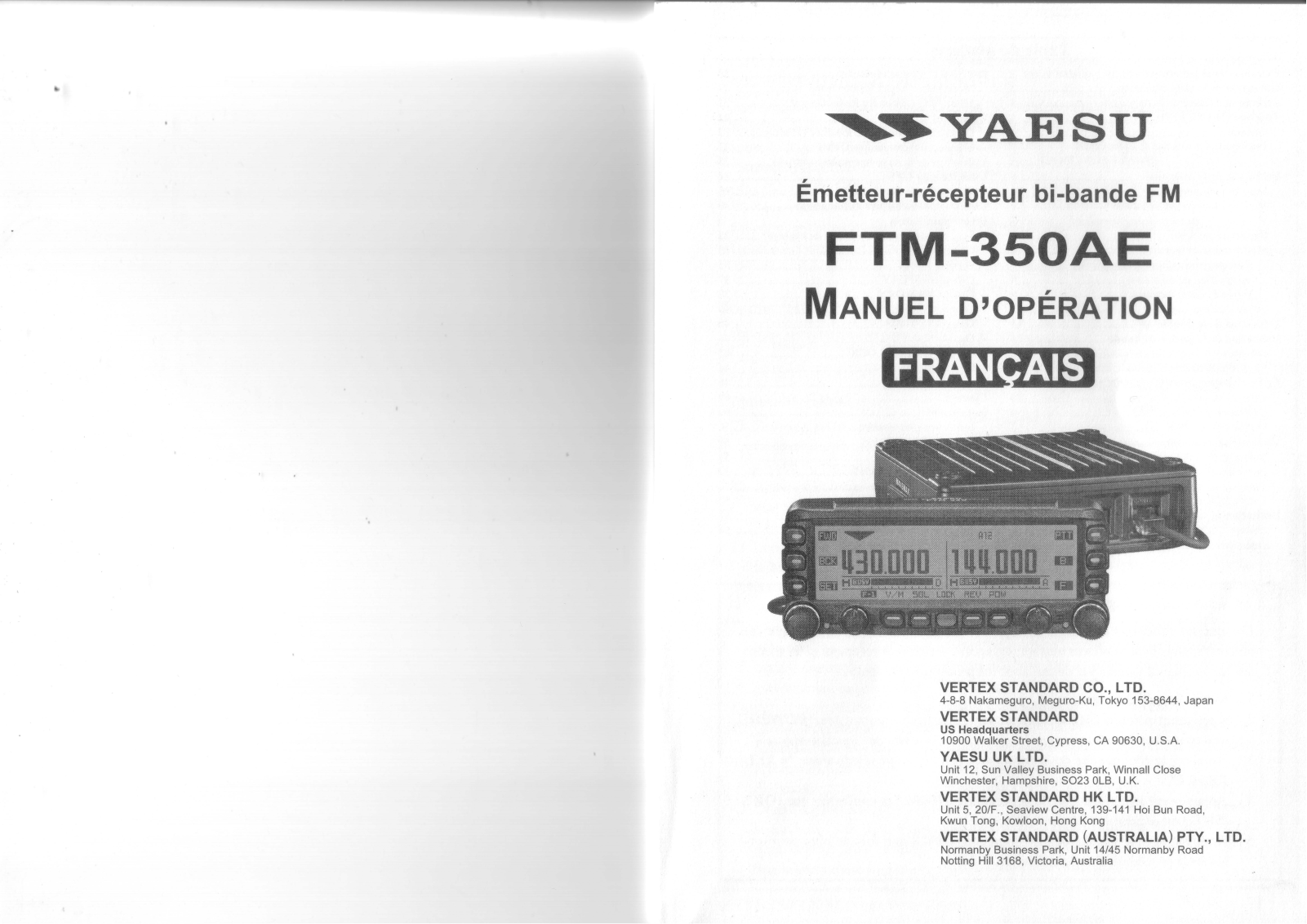 YAESU FTM-350AE User Manual