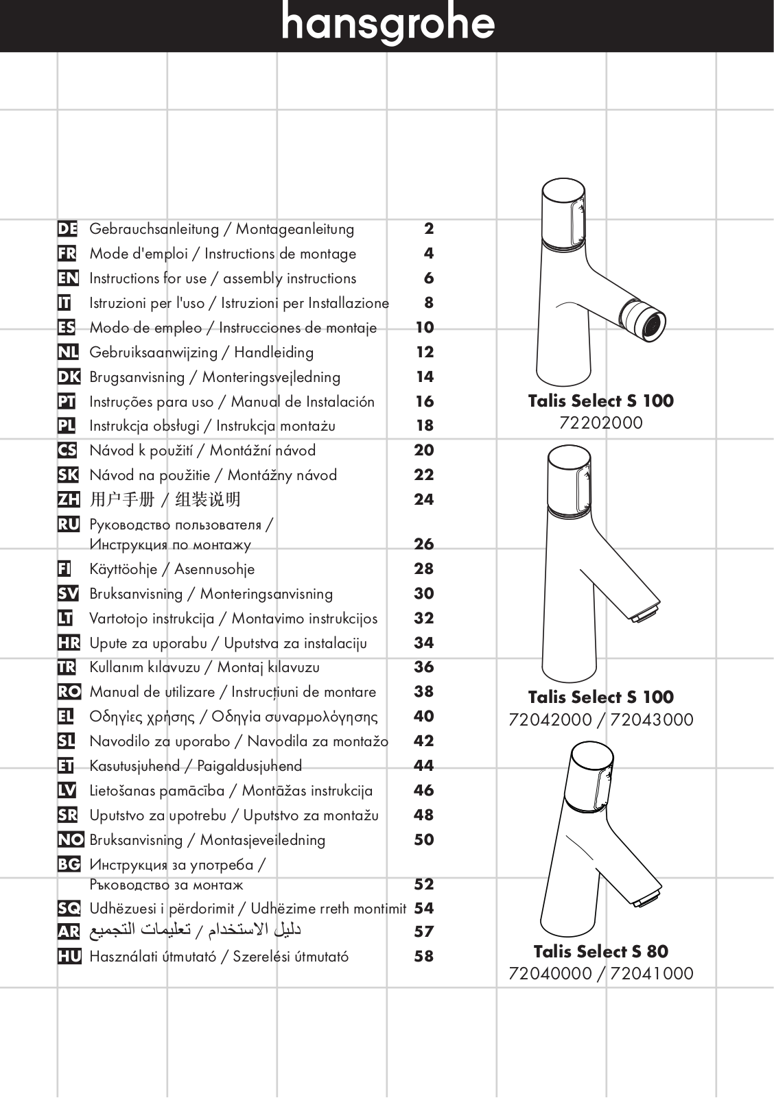 Hansgrohe 72041000, 72202000, 72043000 Instructions For Use/assembly Instructions