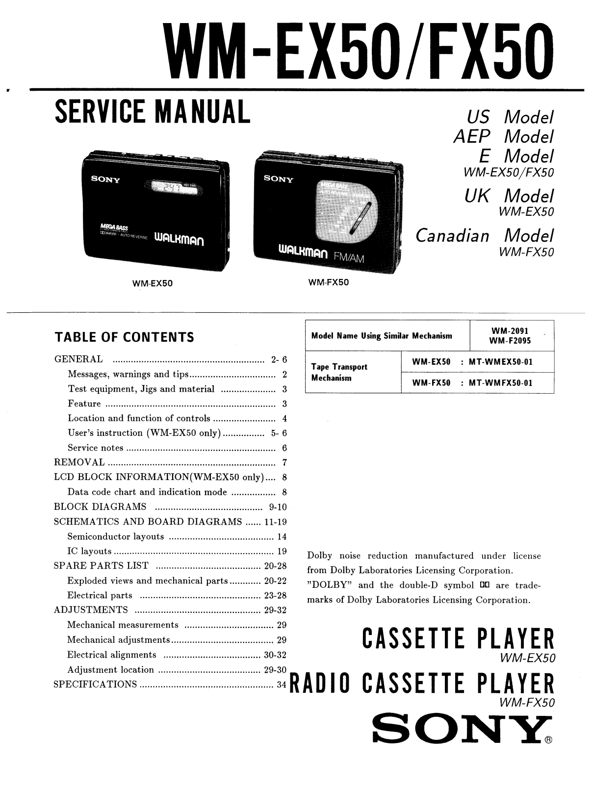 Sony WMEX-50 Service manual