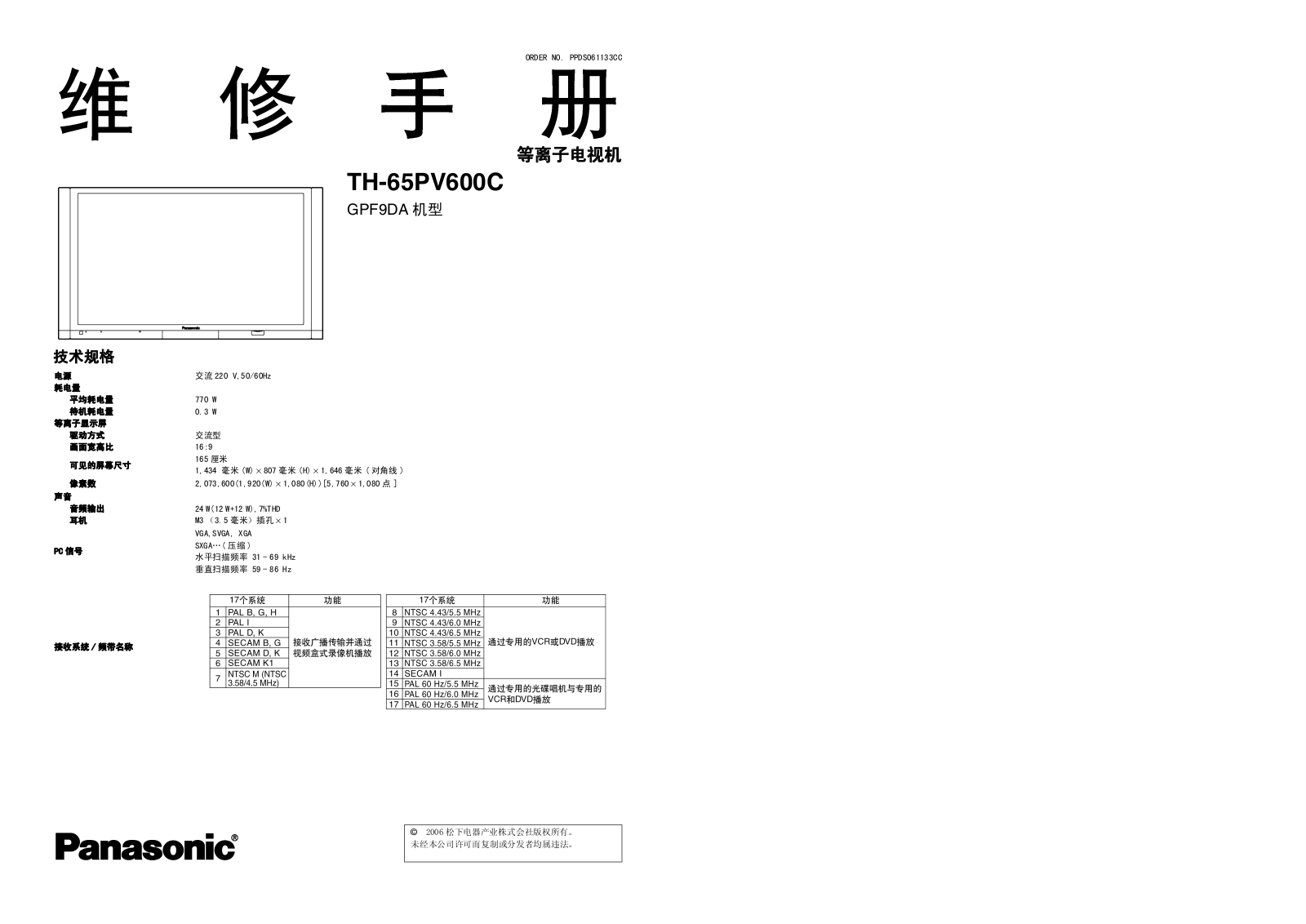 Panasonic TH-65PV600C Schematic