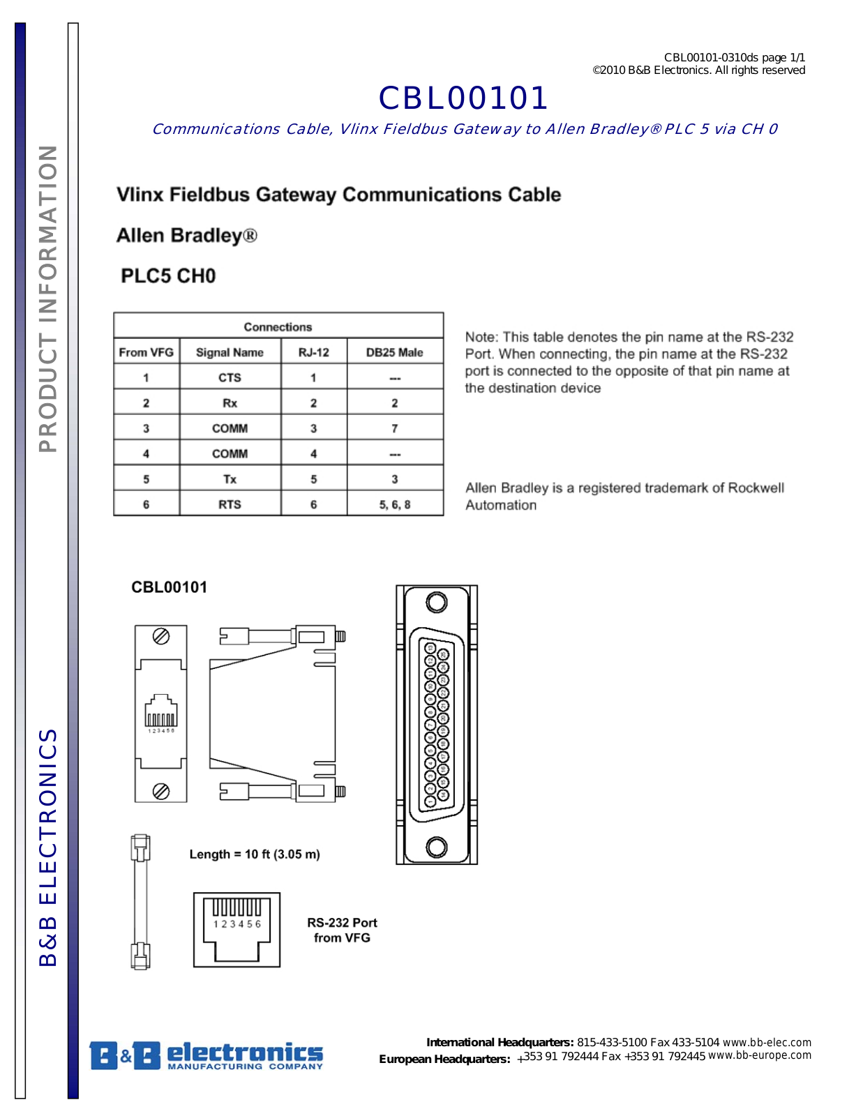 B&B Electronics CBL00101 Datasheet