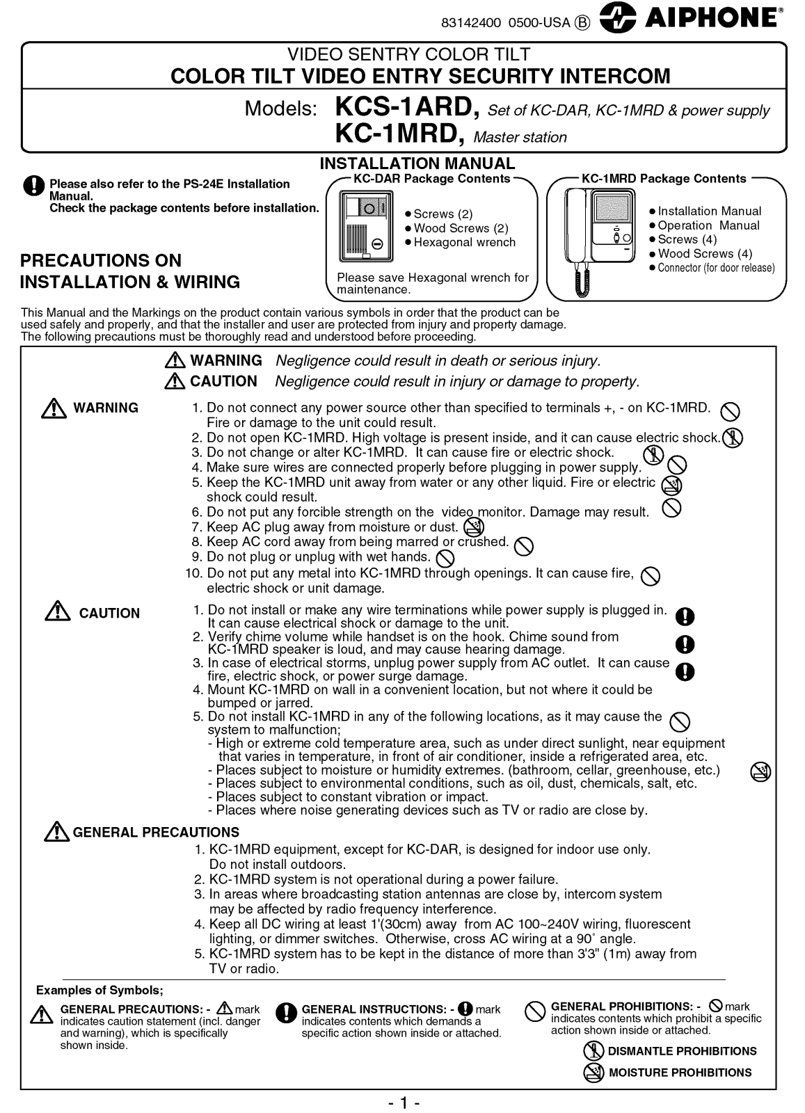 Aiphone KC-1MRD, KCS-1ARD User Manual