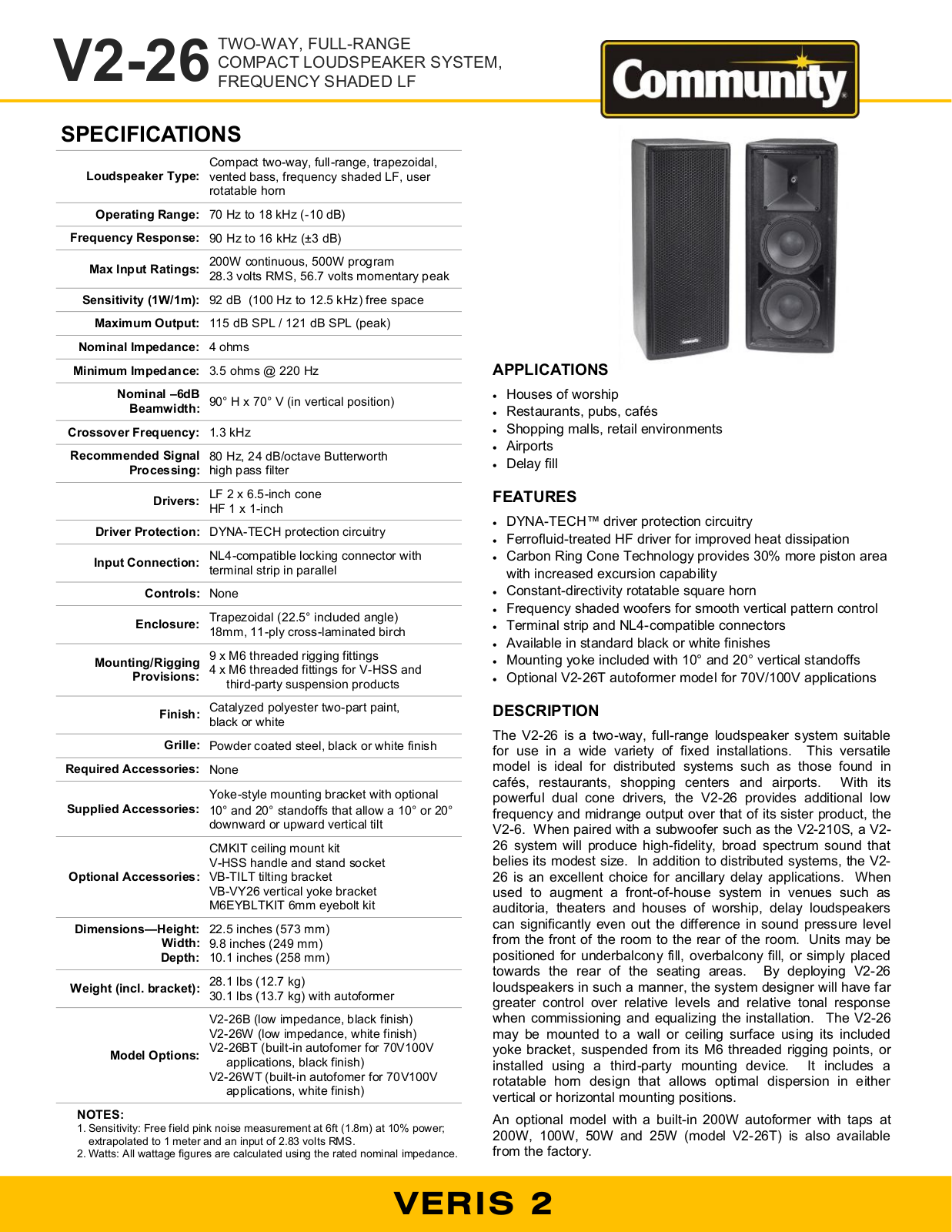 Community V2-26, V2-26BT, V2-26WT Data Sheet