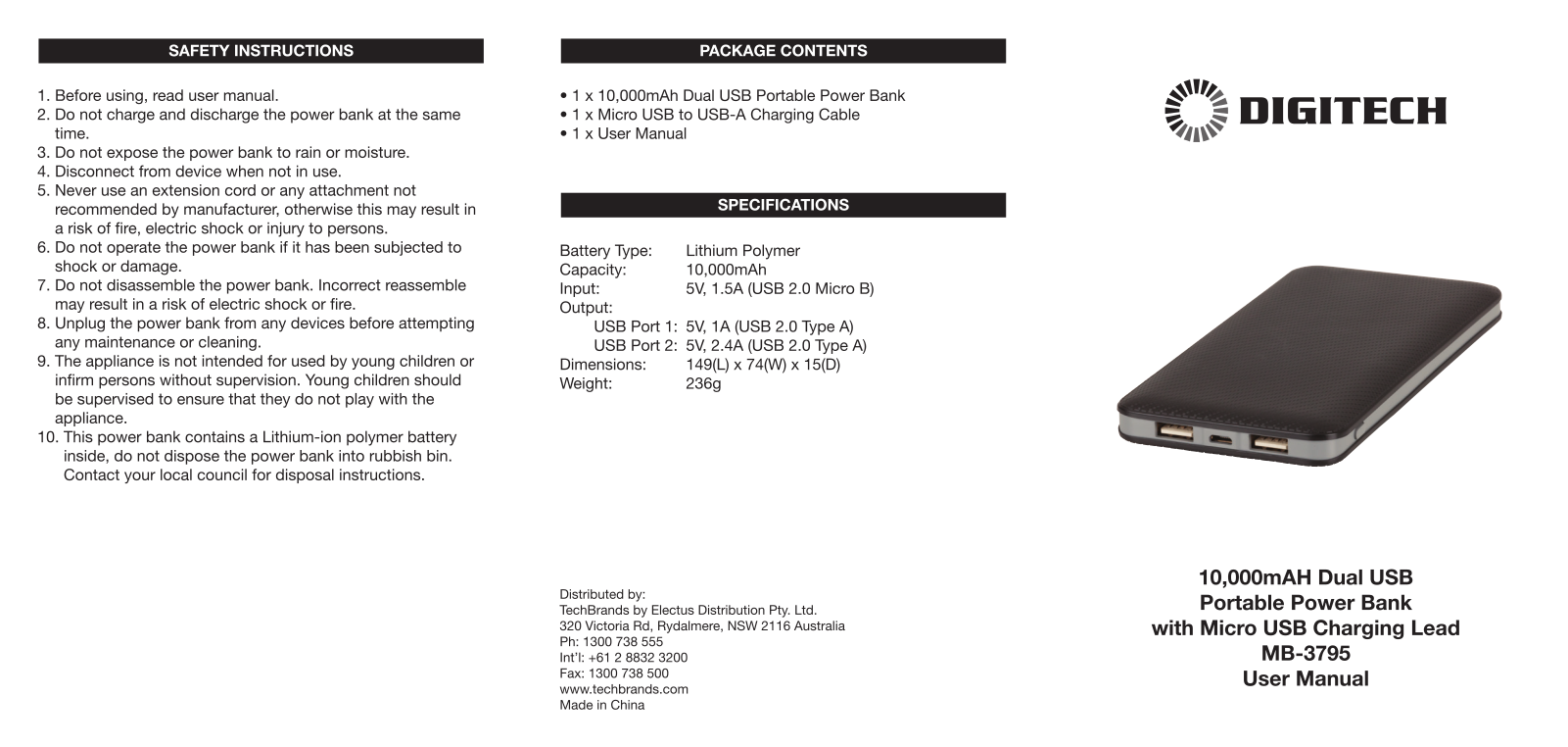 Digitech MB-3795 User Manual