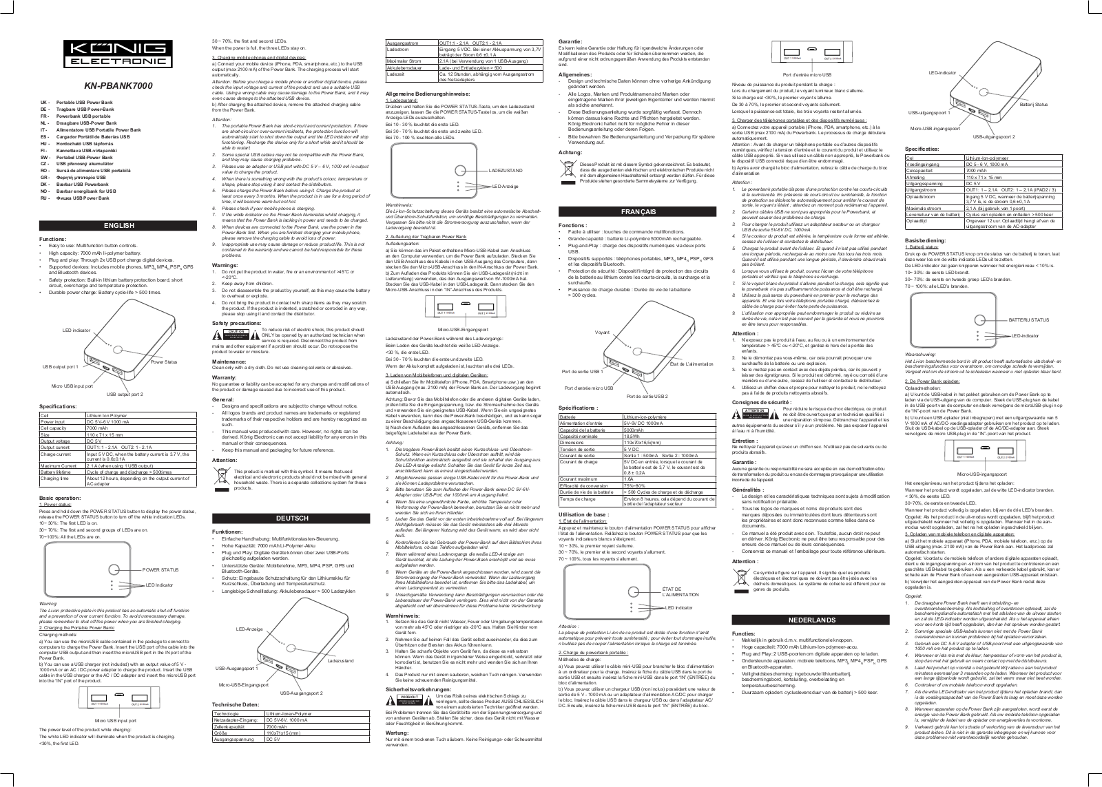 Konig Portable USB power bank 7000 mAh User Manual