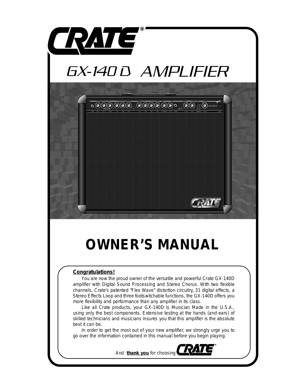 Crate GX140D Owner's Manual