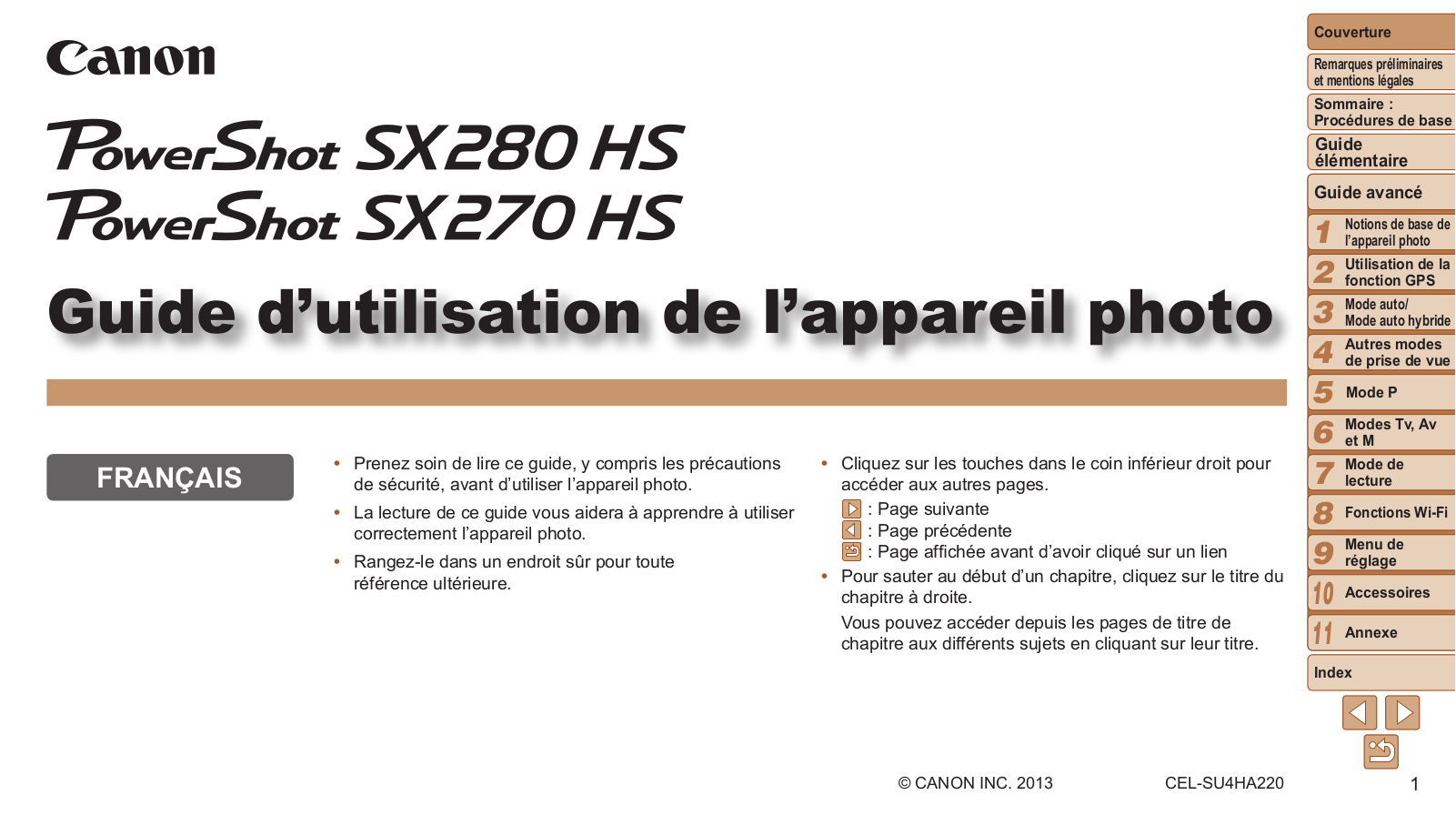 CANON SX270 HS Notice d’utilisation