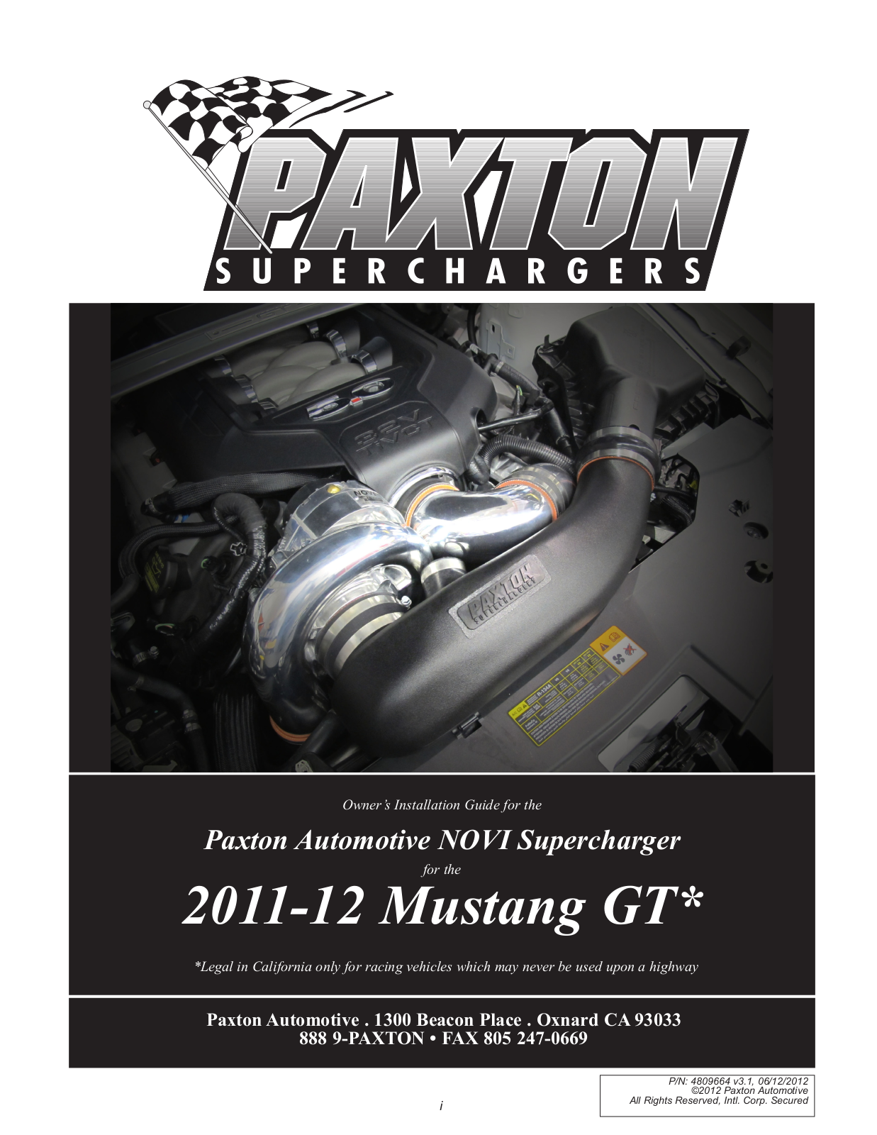 Paxton Superchargers Ford 5.0L Mustang GT User Manual