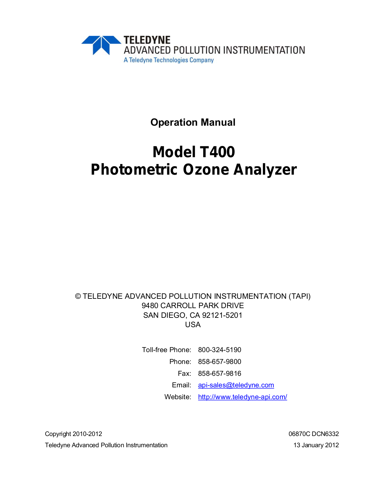 Teledyne T400 User Manual