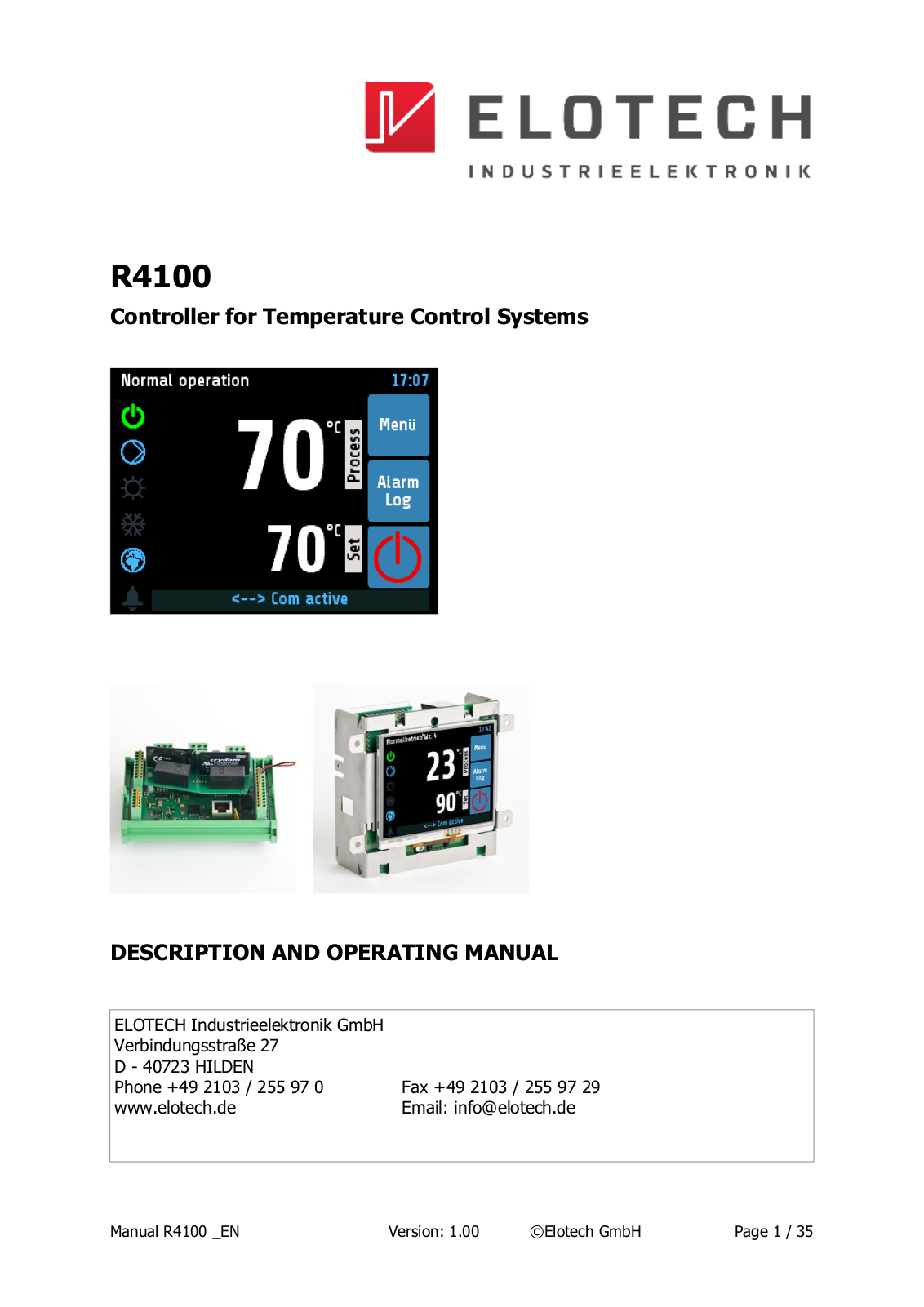 Elotech R4100 Series, R4100-M, R4100-C Description And Operating Manual