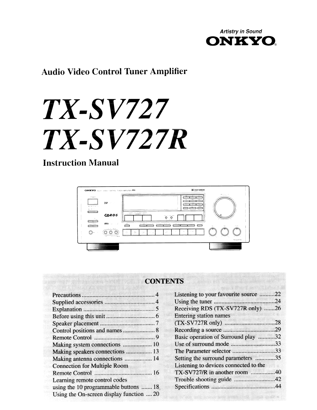 Onkyo TX-SV727, TX-SV727R Instruction Manual