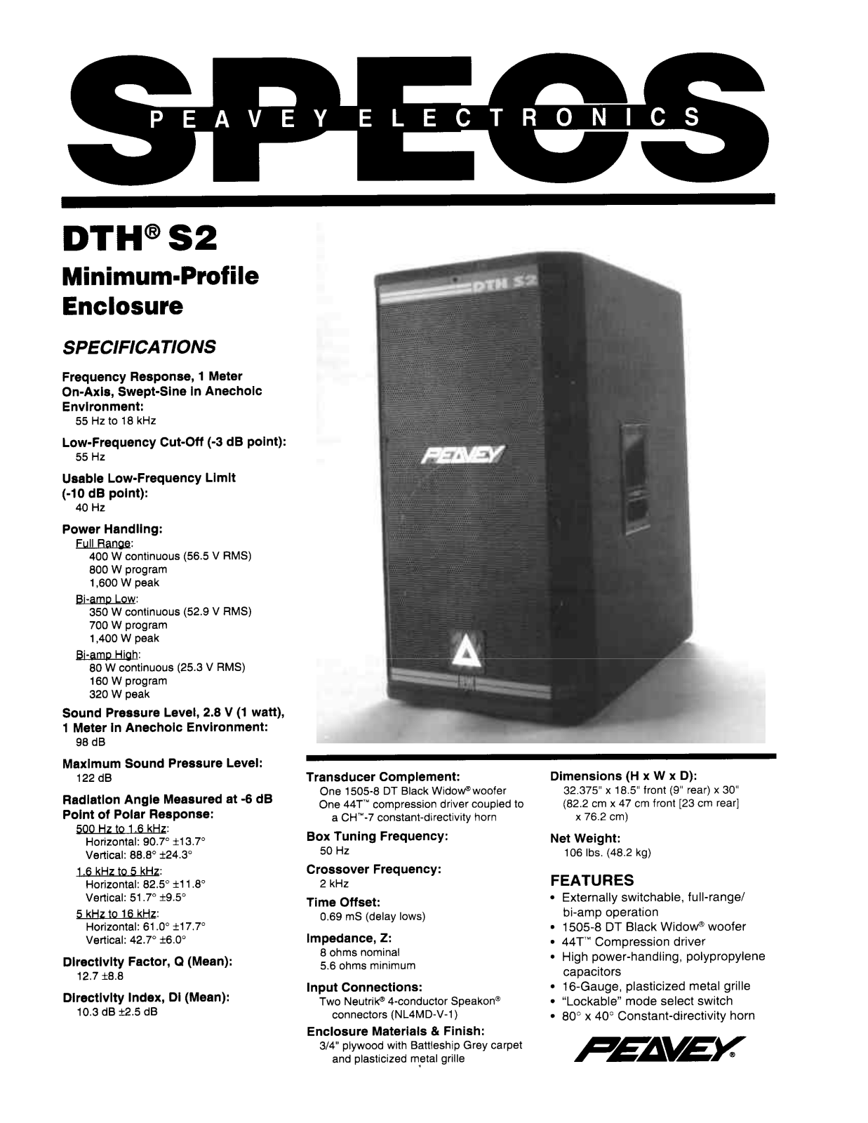 Peavey DTH S2 DATASHEET