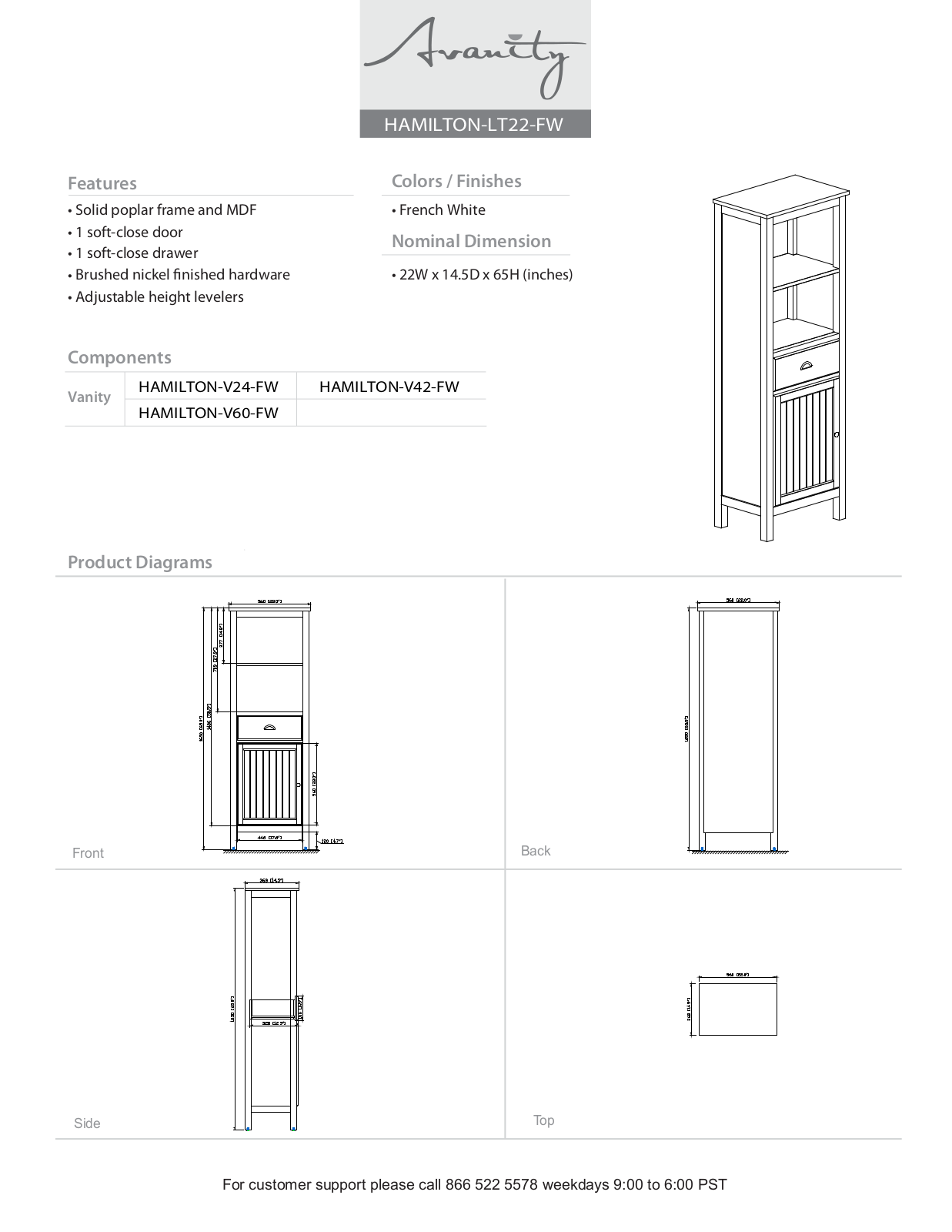 Avanity HAMILTONLT22FW Diagram