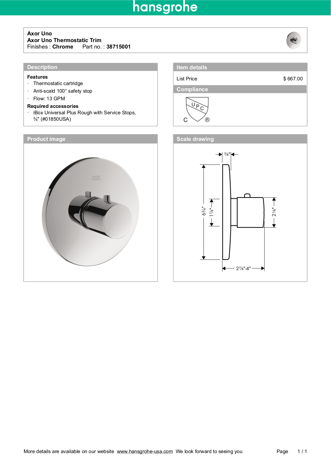 Axor HAN3105 Specifications - ManualMachine.com