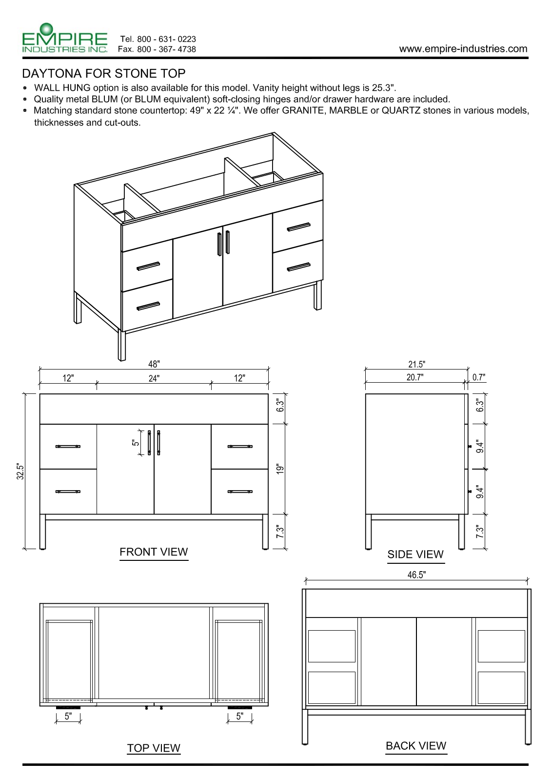 Empire Industries WDS4824BNP, DS4824BWP Specs