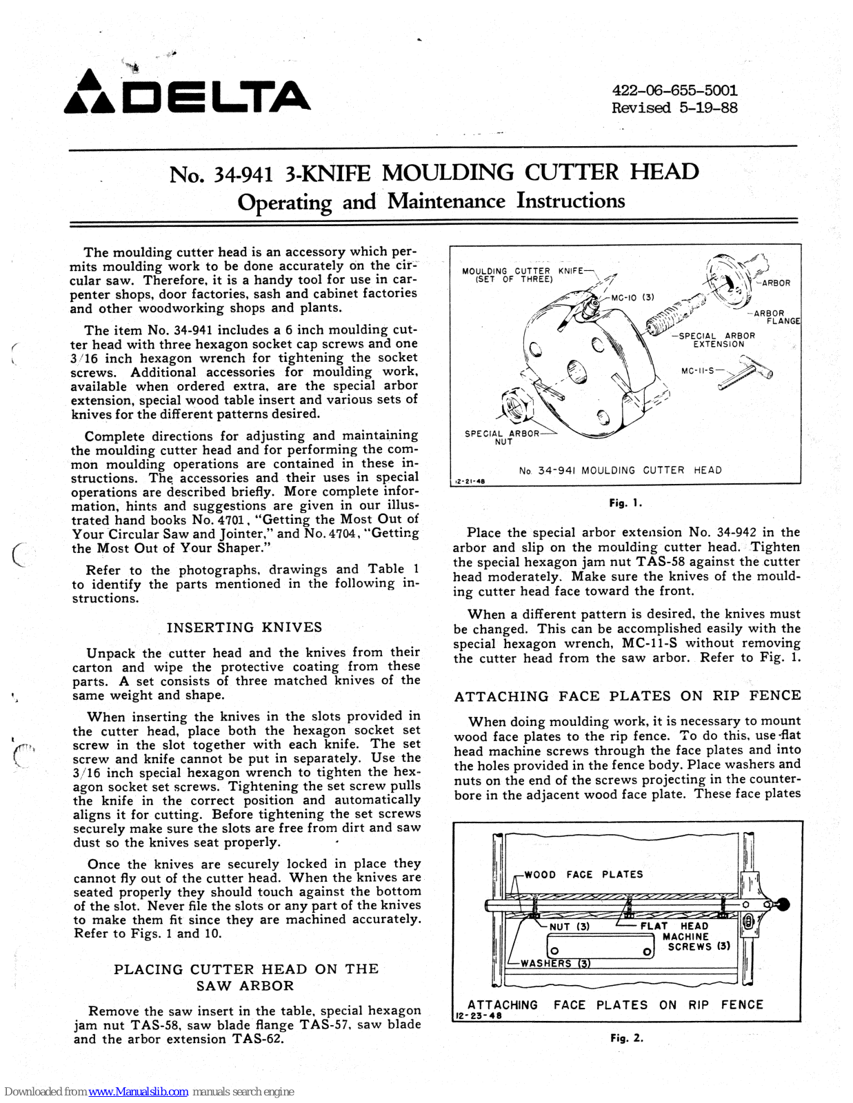 Delta 34-941 Operating And Maintenance Instructions Manual