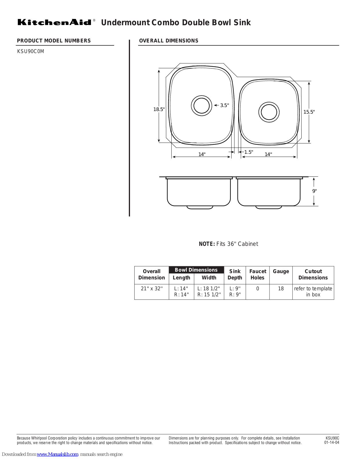 KitchenAid KSU90C0M Dimension Manual