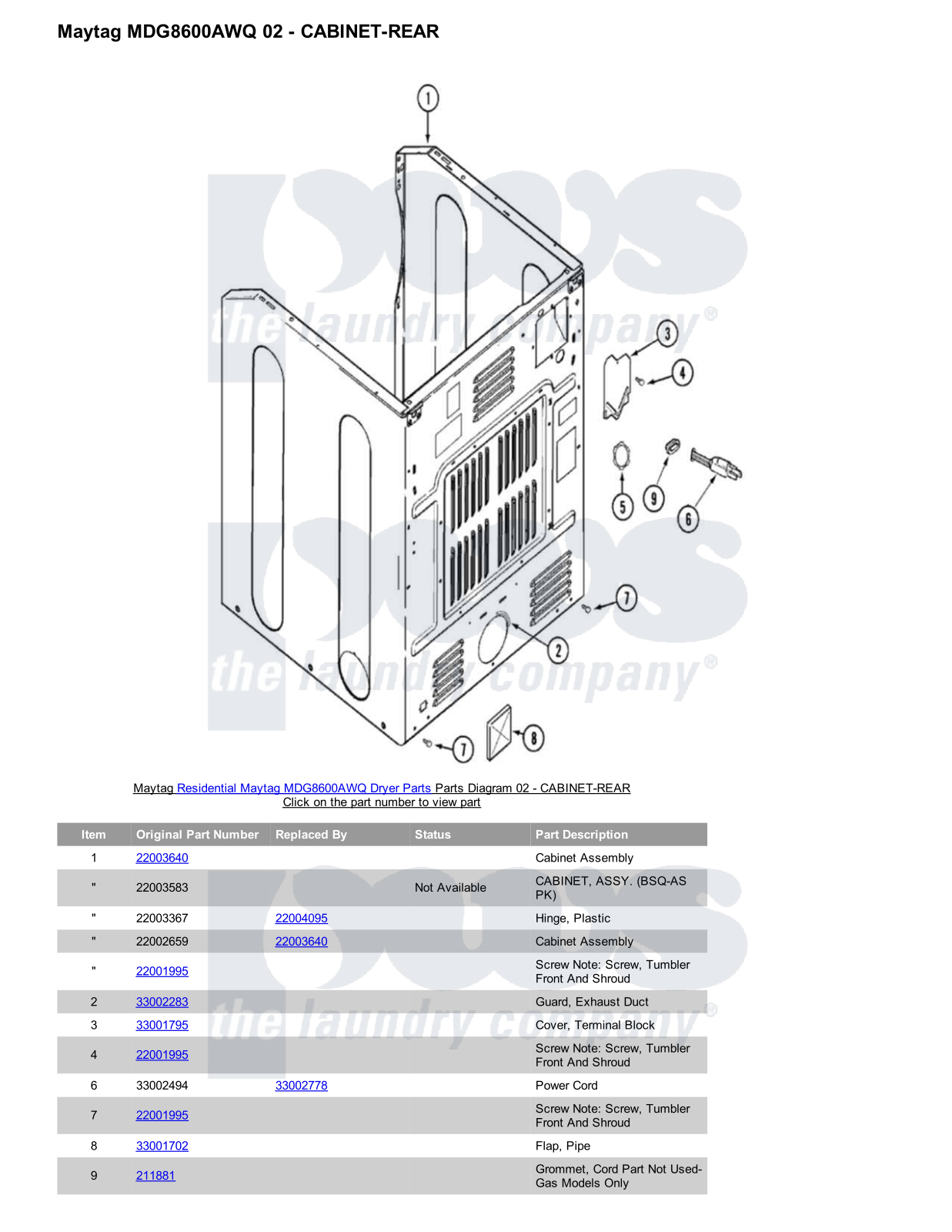 Maytag MDG8600AWQ Parts Diagram