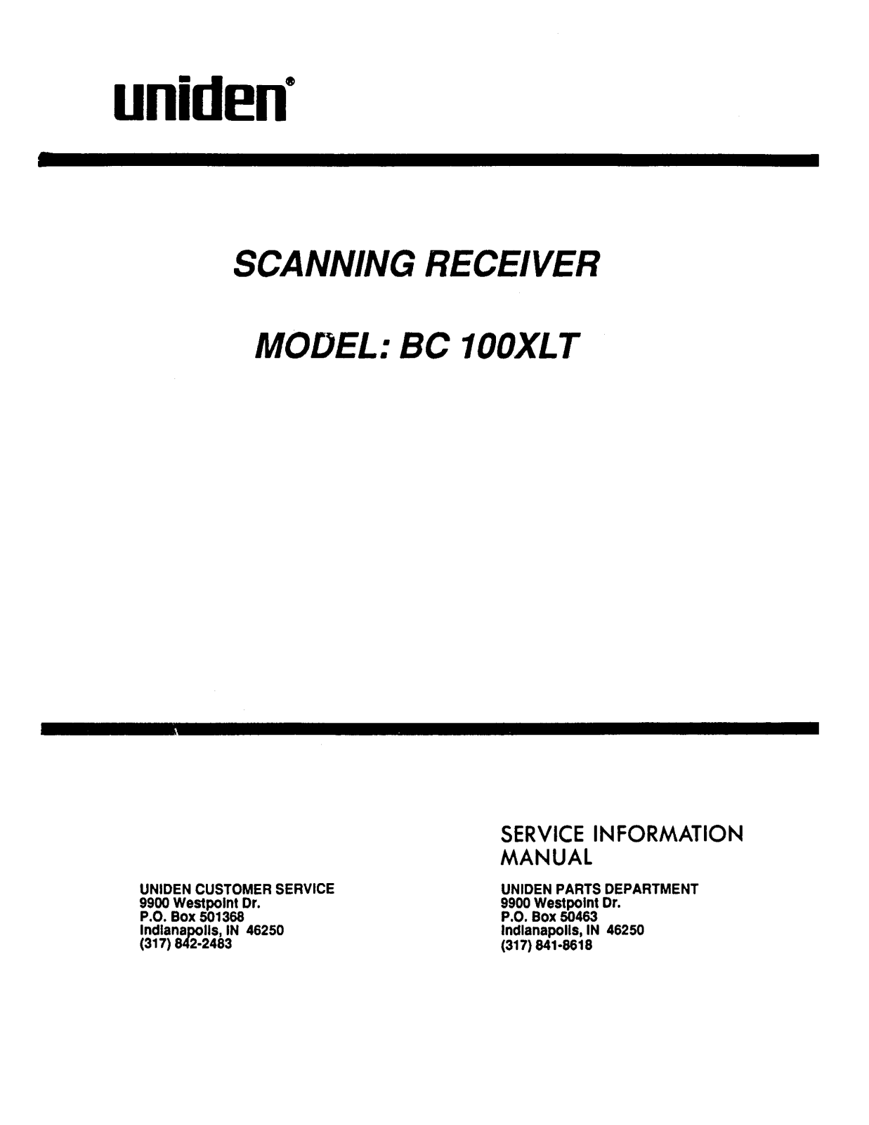 Uniden bc100xlt User Manual