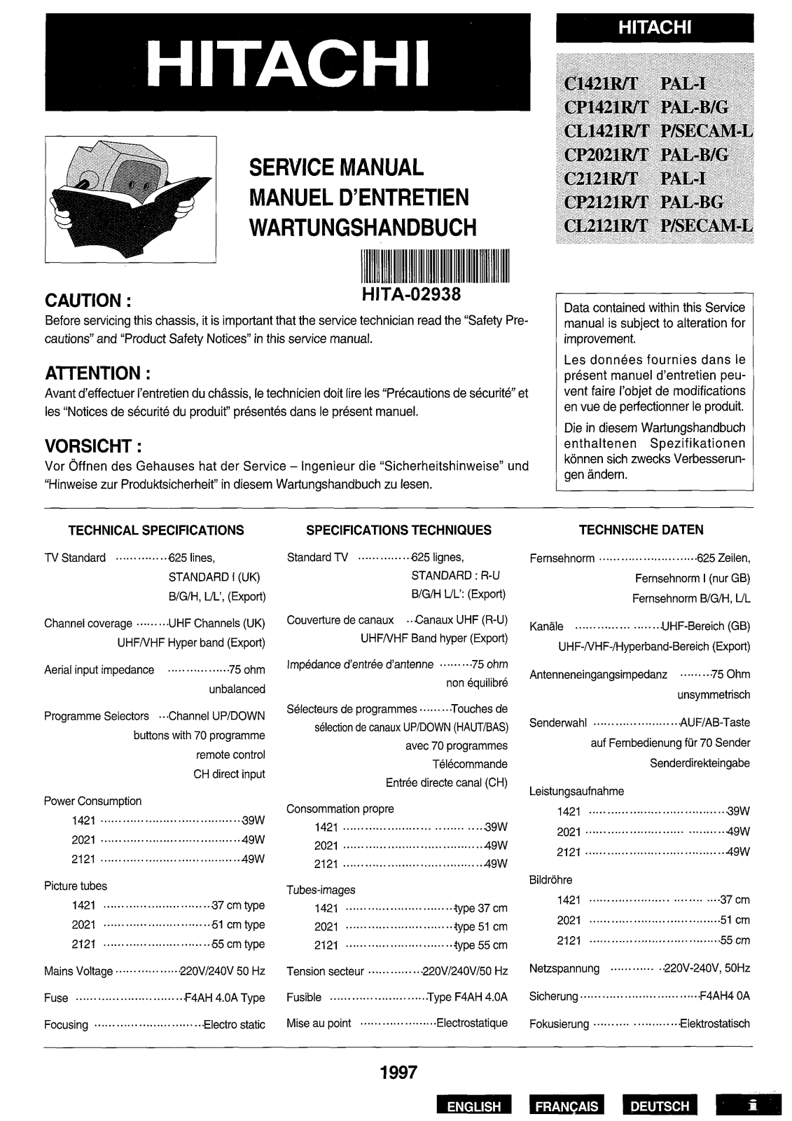 Hitachi HI-02938 Service Manual