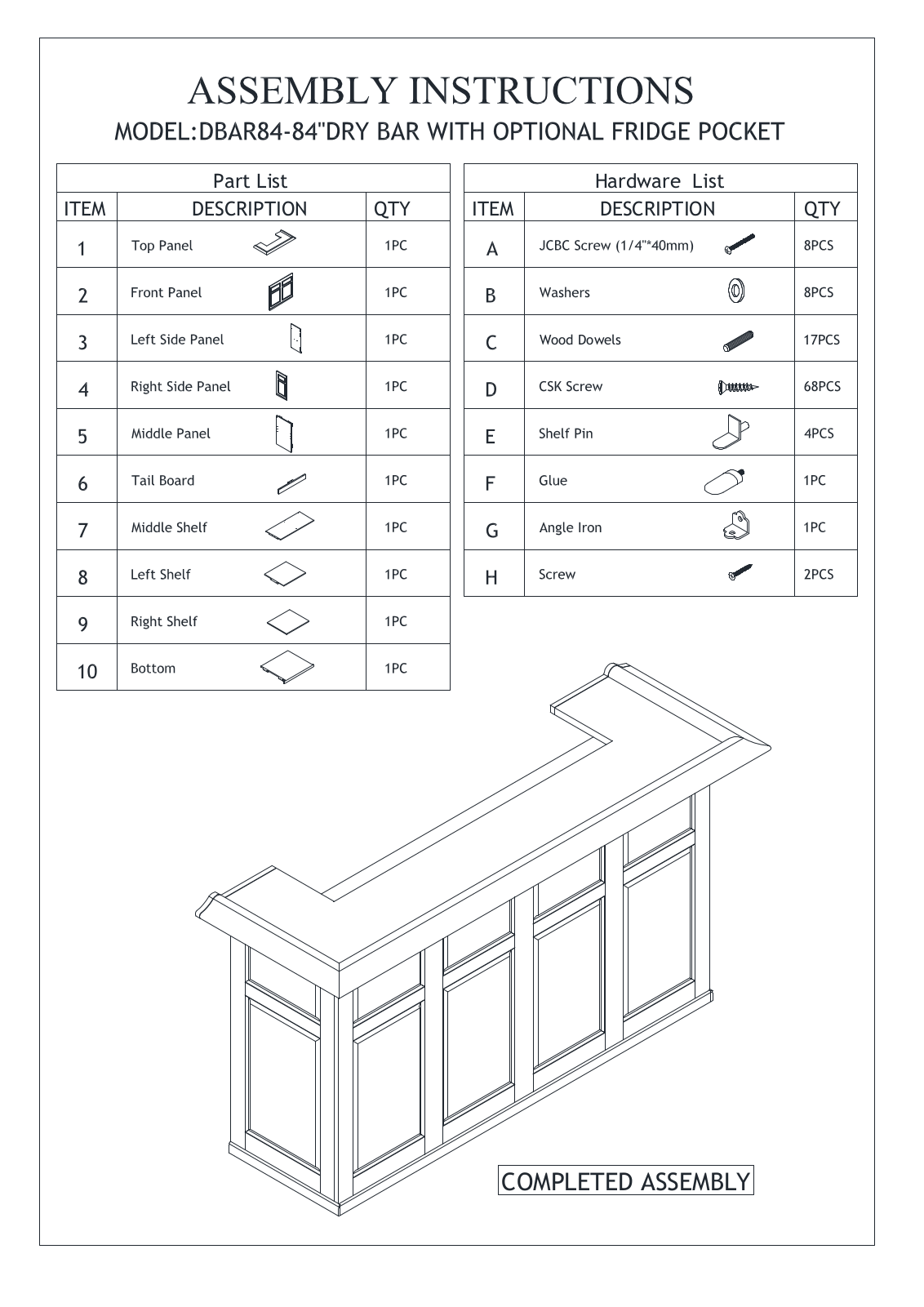 RAM Game Room DBAR84 Assembly Instructions - ManualMachine.com