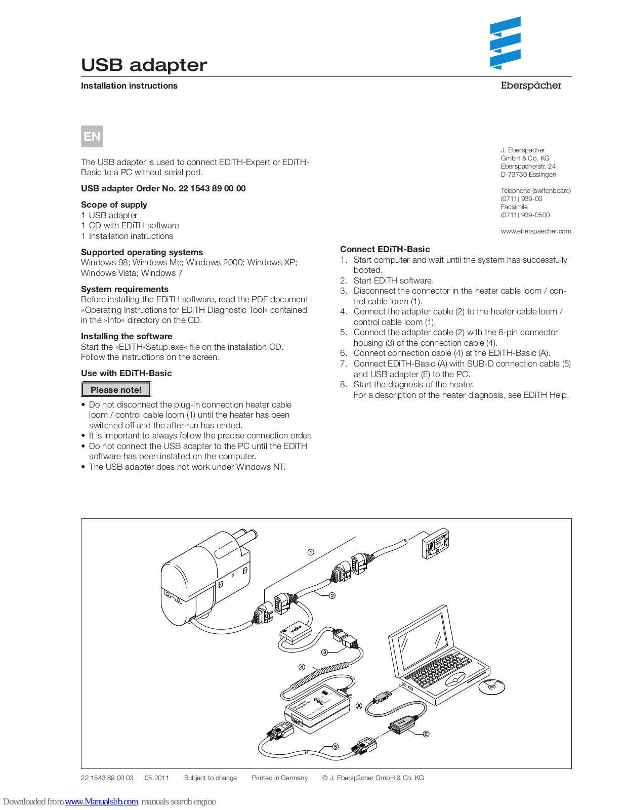 Eberspächer 22 1543 89 00 00 Installation Instructions Manual