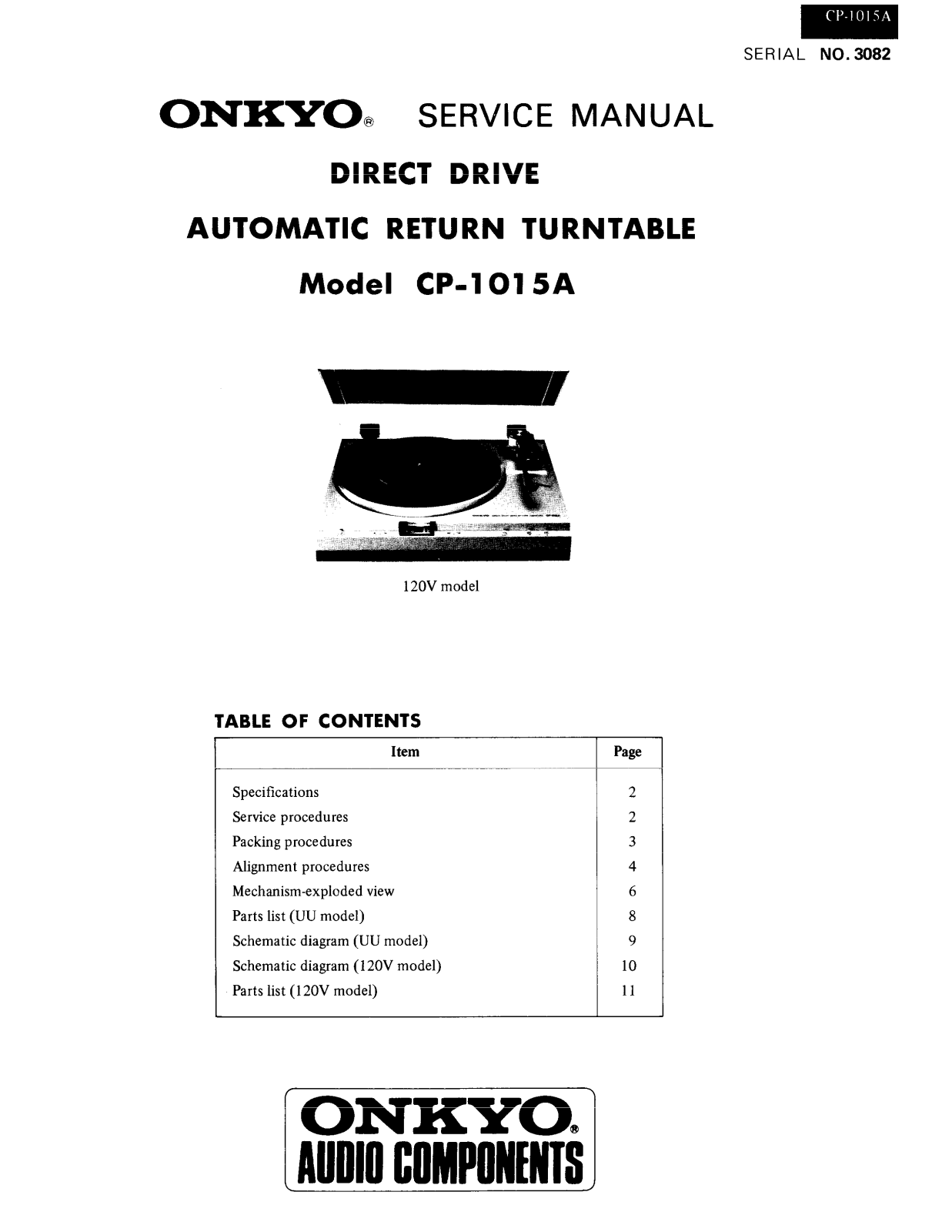 Onkyo CP-1015-A Service manual