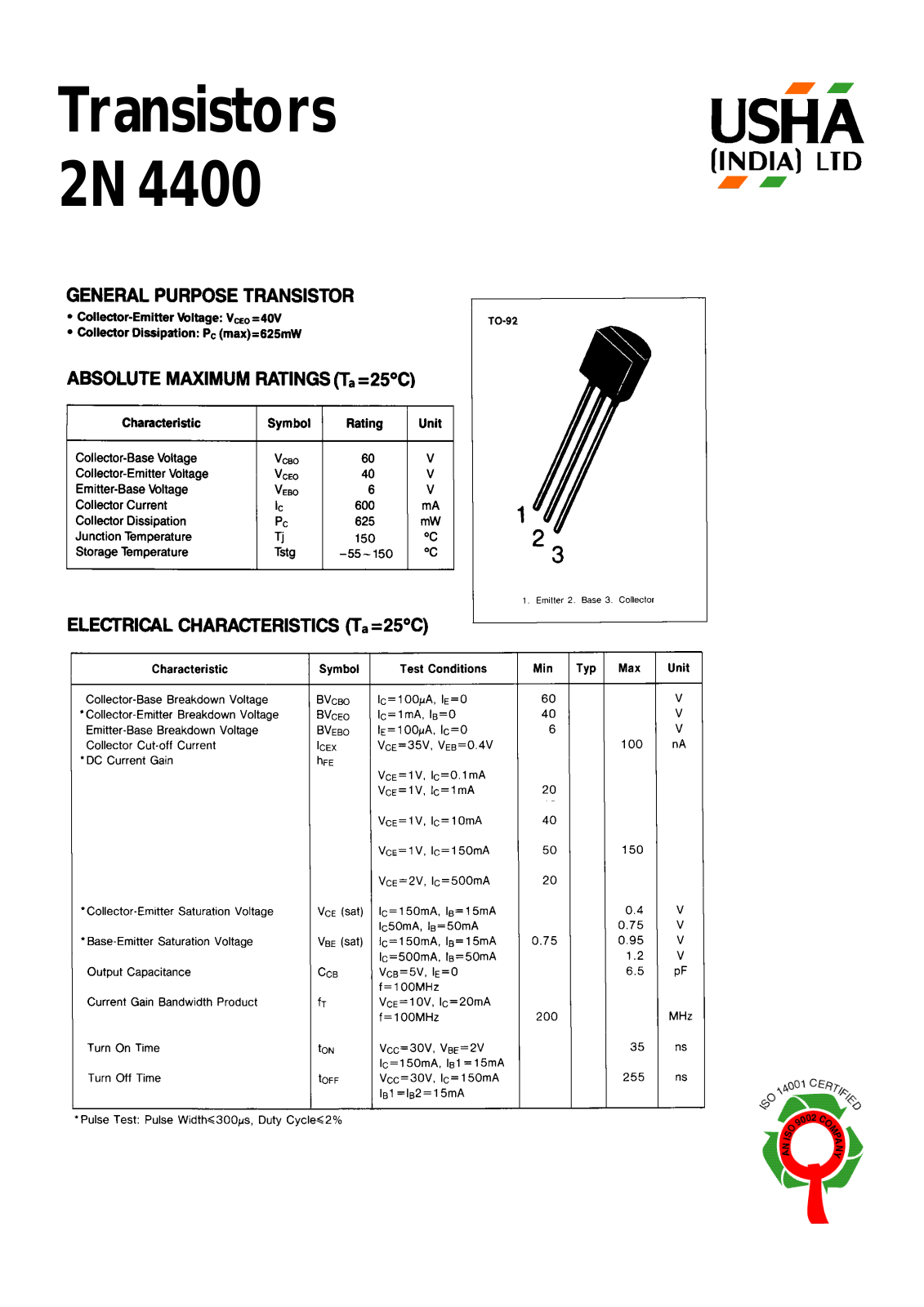 USHA 2N4400 Datasheet