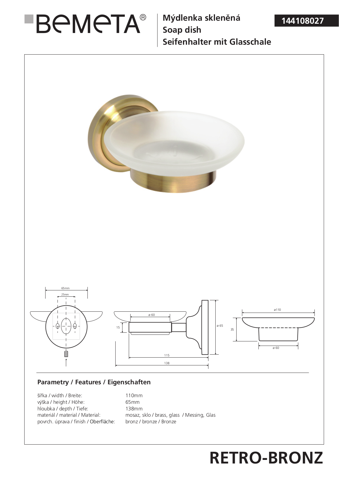 Bemeta RETRO - BRONZ 144108027 User guide