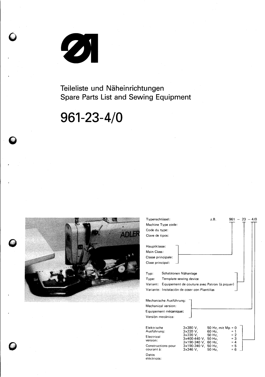 Dürkopp Adler 961-23-4/0 Parts List