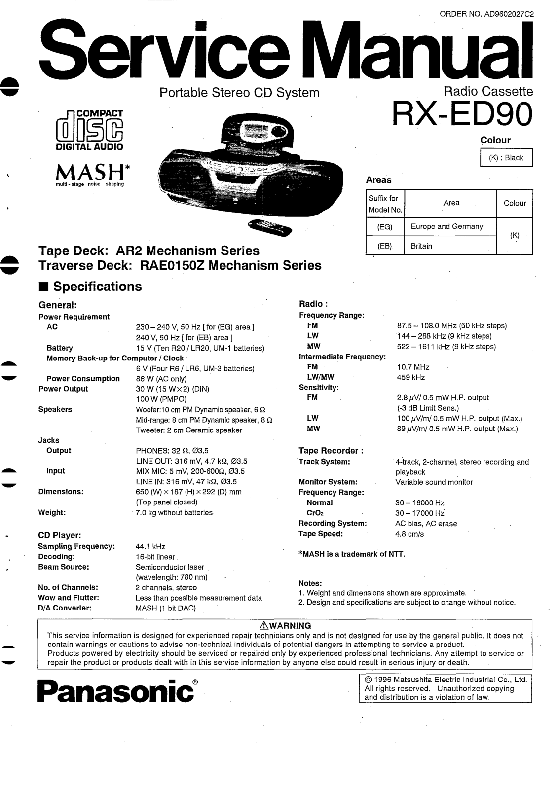 Panasonic RXED-90 Service manual