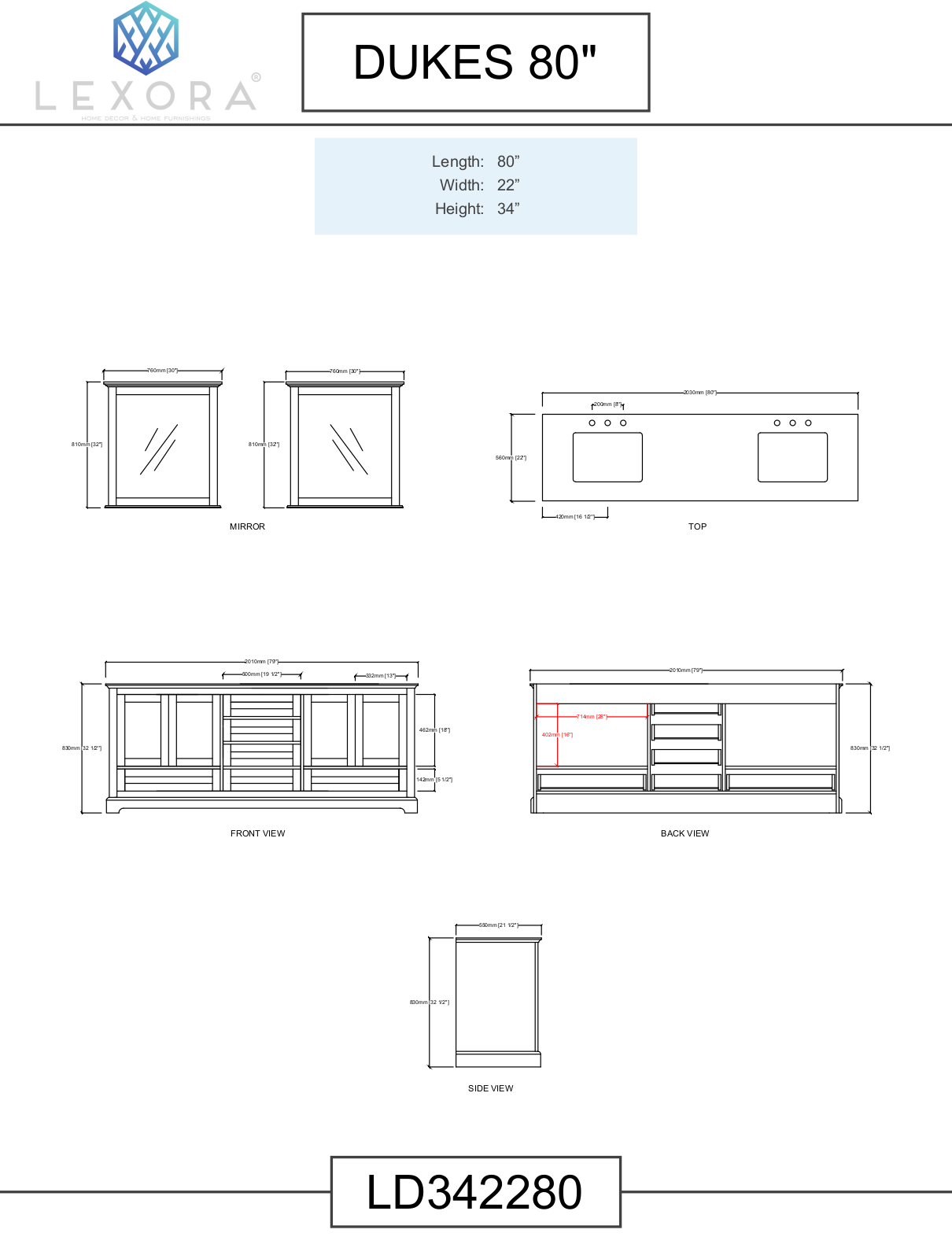 Lexora LD342260DE00M58, LD342260DEDS000, LD342280DA00M30, LD342280DBDSM30, LD342280DB00M30 Specifications - ManualMachine.com