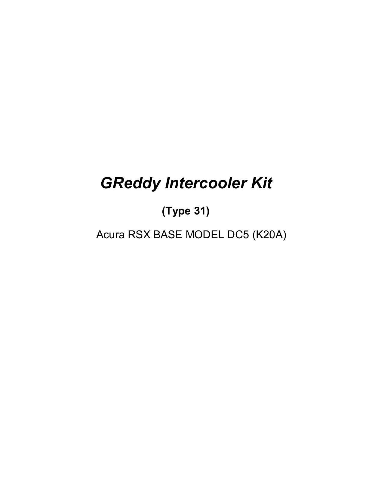 GReddy INTERCOOLERS  Acura RSX  2002-06 User Manual