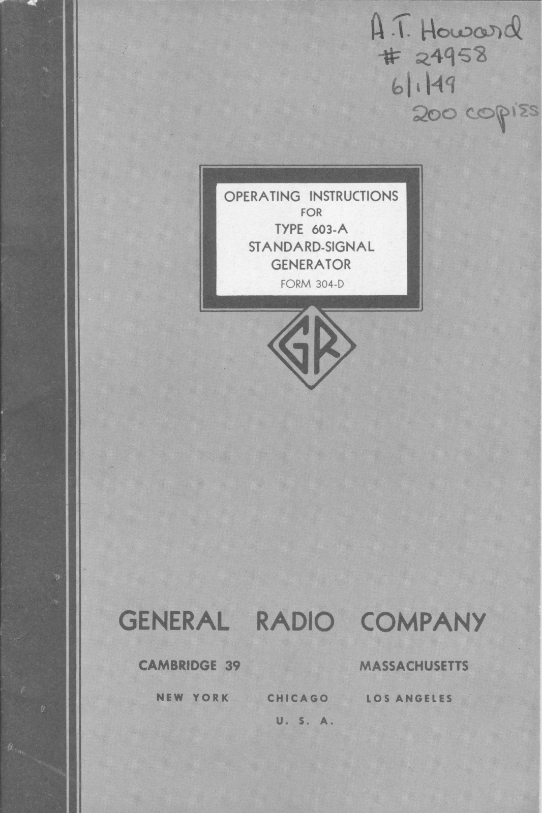 General Radio Company 603-A Service manual