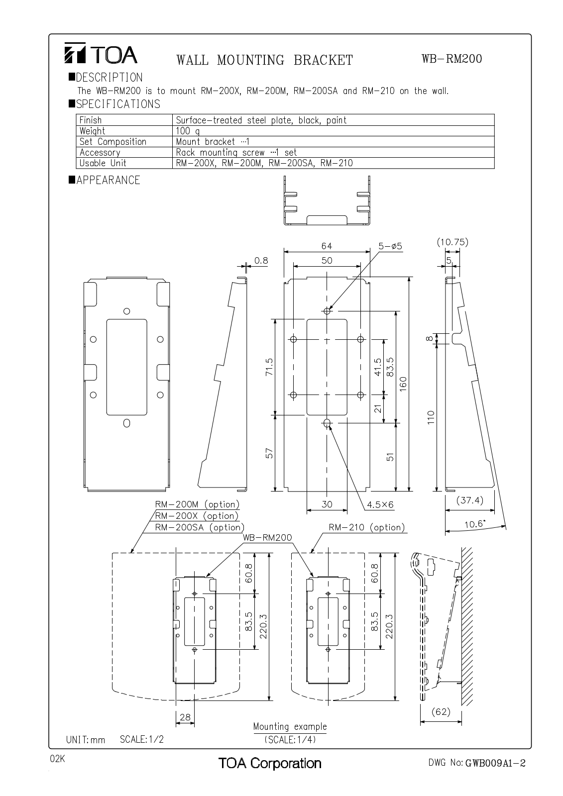 TOA WB-RM200 User Manual