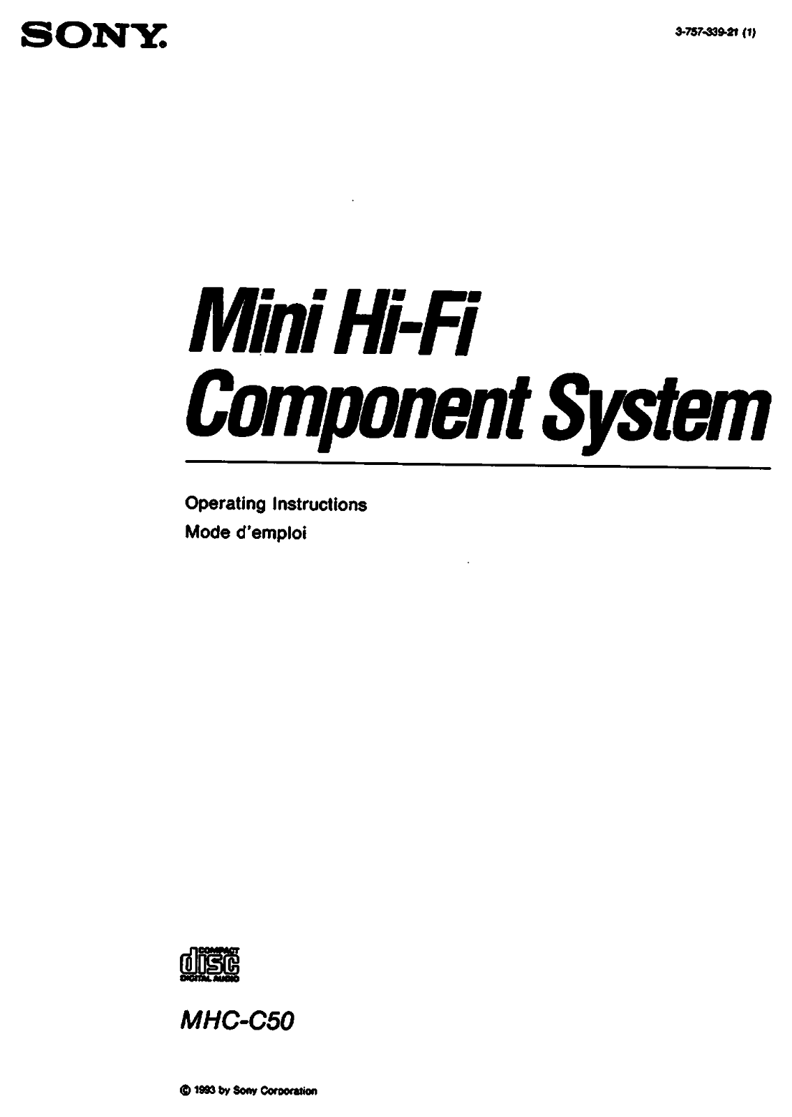 Sony MHC-C50 Operating Manual