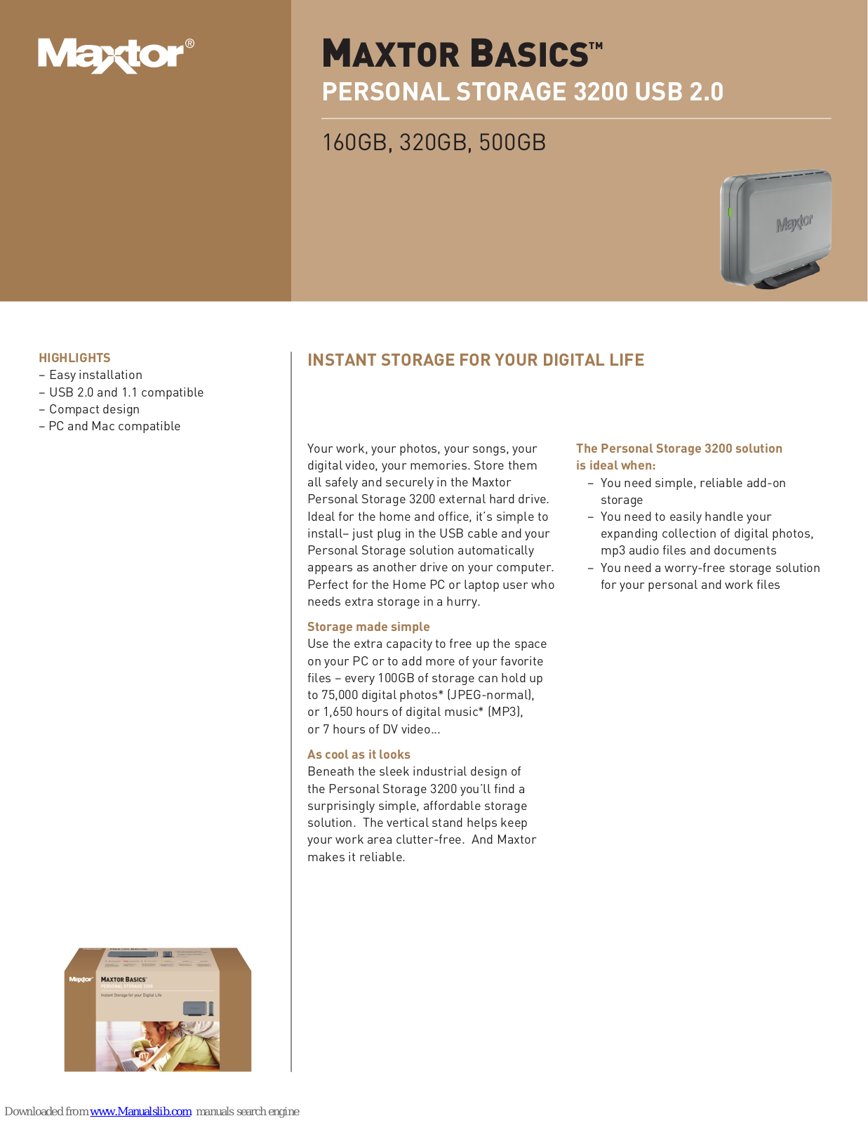 Maxtor Personal Storage 3200, Basics U01E160, Basics U01H320, Basics U01H500 User Manual