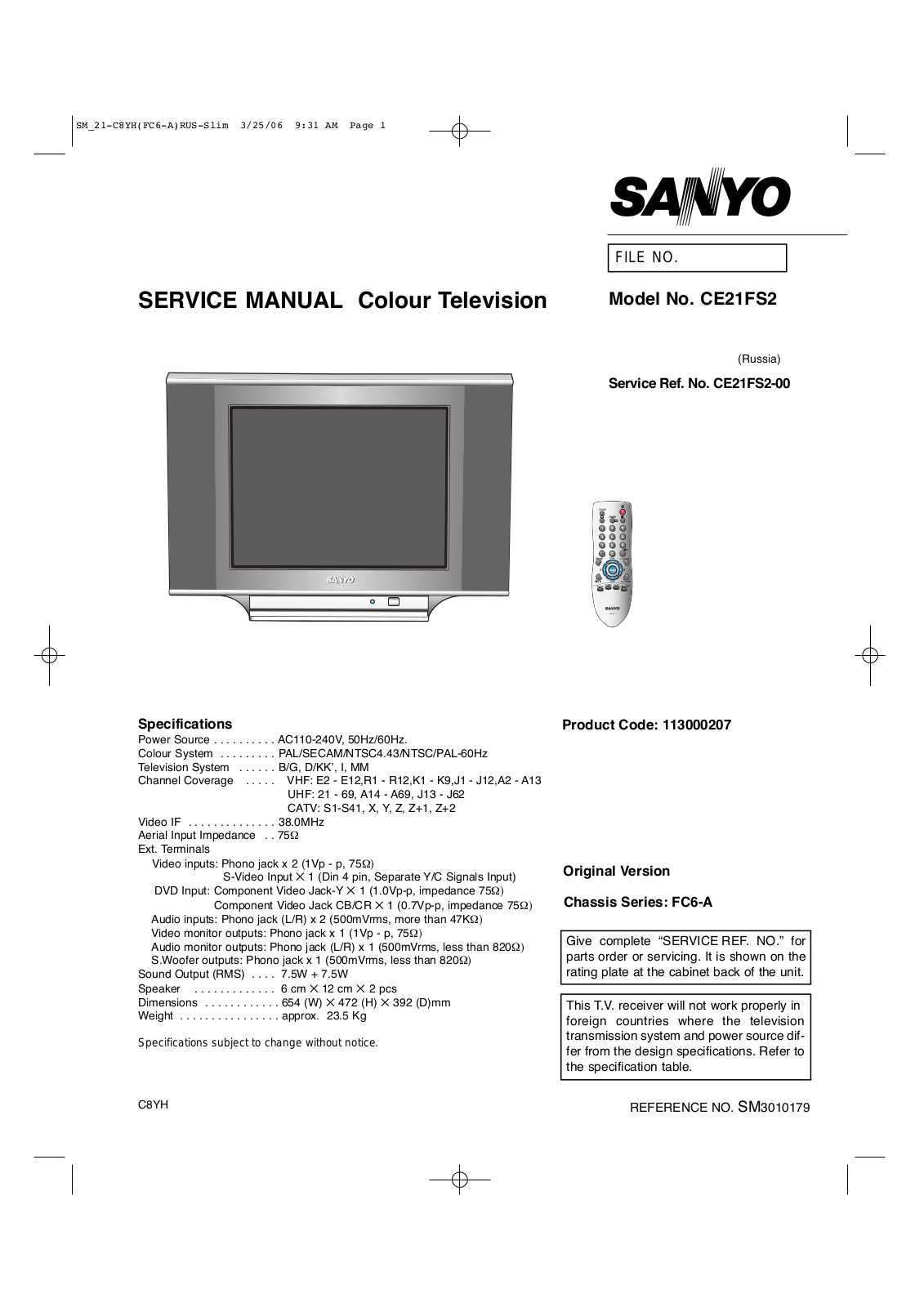 Sanyo CE21FS2 Schematic