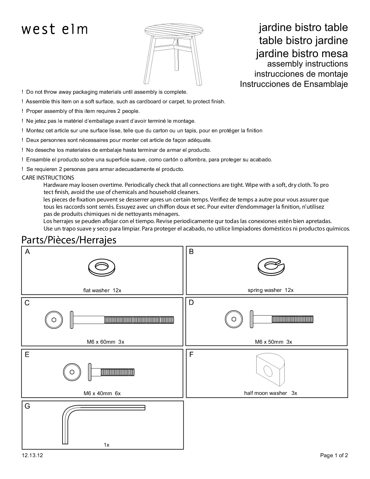 West Elm Jardine Bistro Table Assembly Instruction