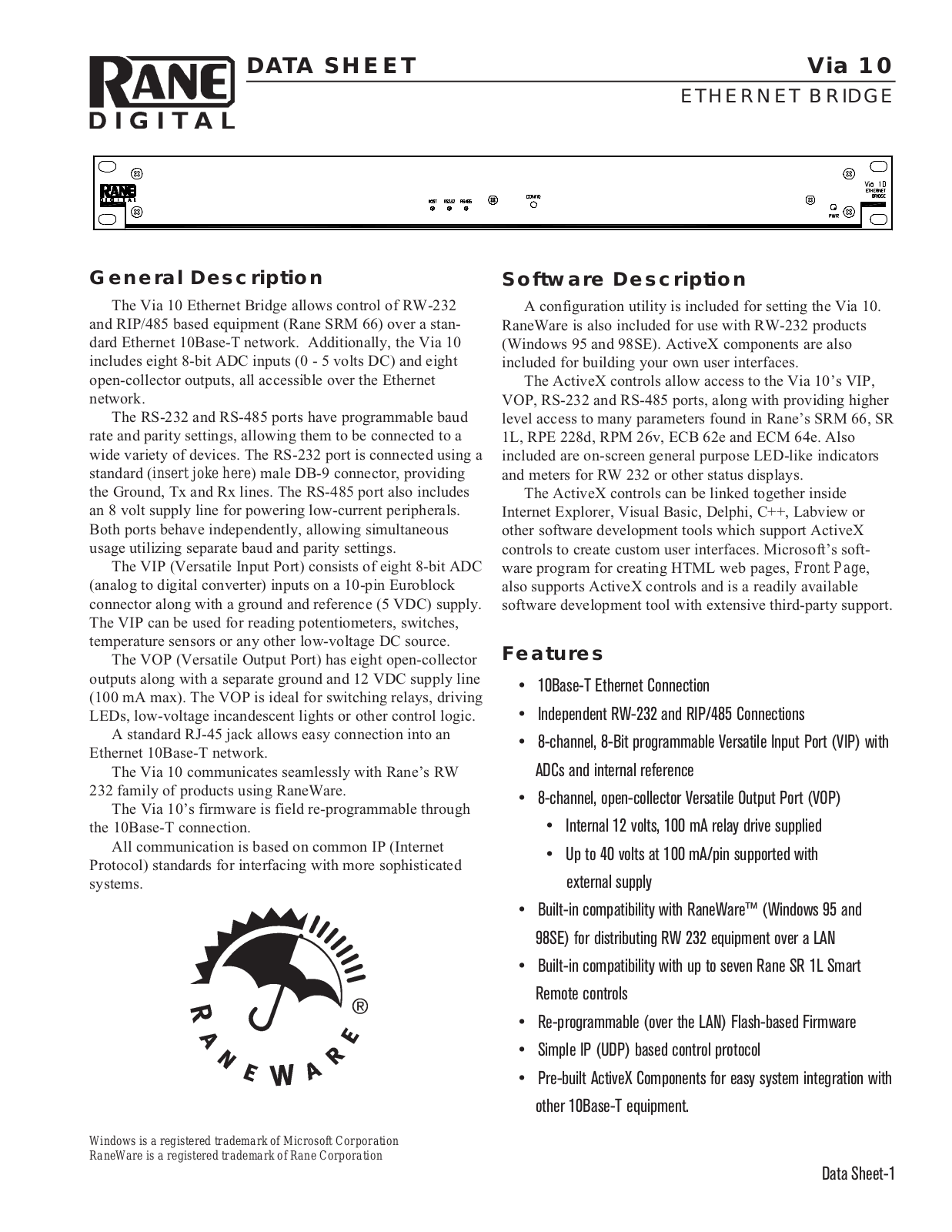 Rane VIA 10 User Manual