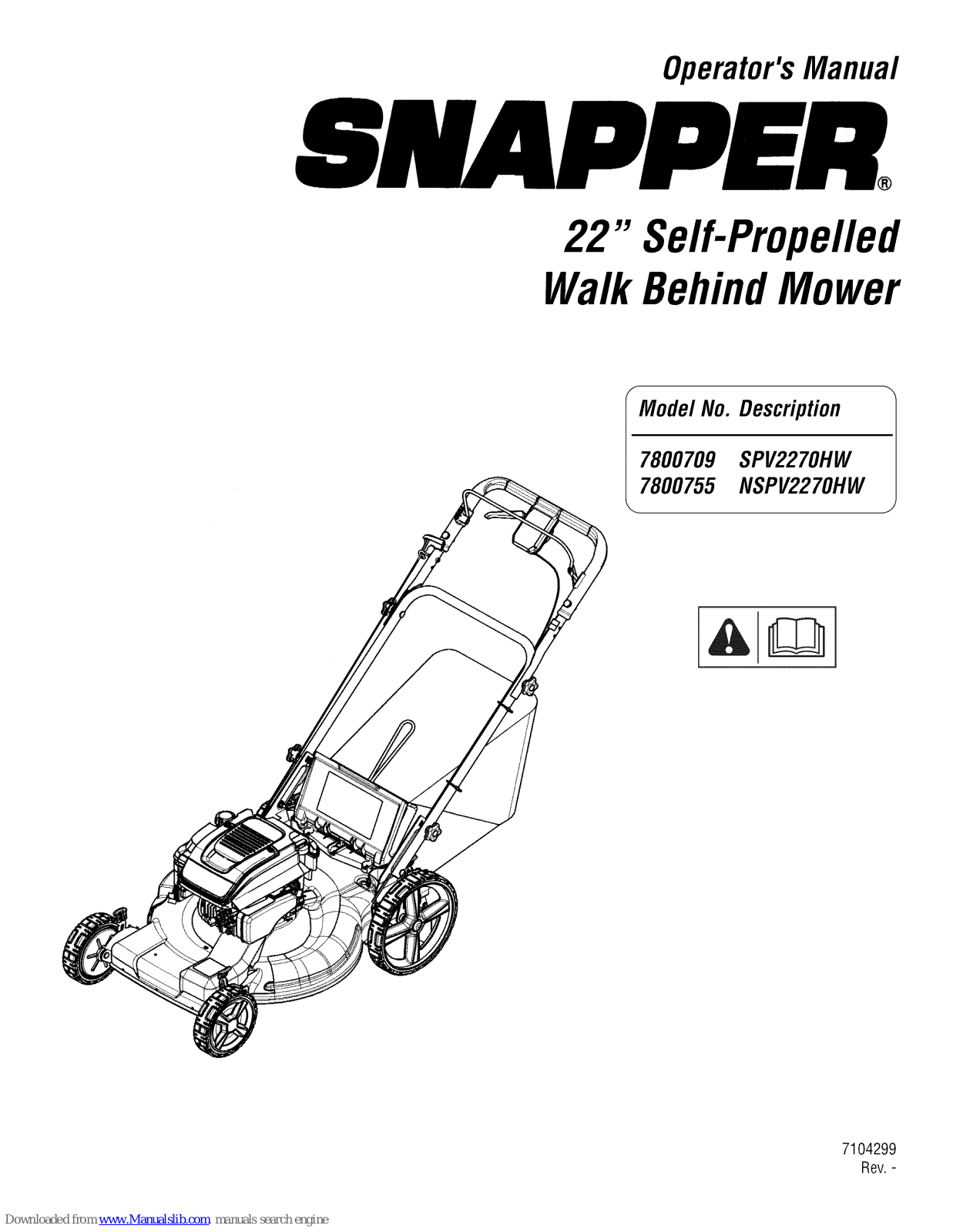 Snapper SPV2270HW, 7800709, 7800755, NSPV2270HW Operator's Manual - ManualMachine.com