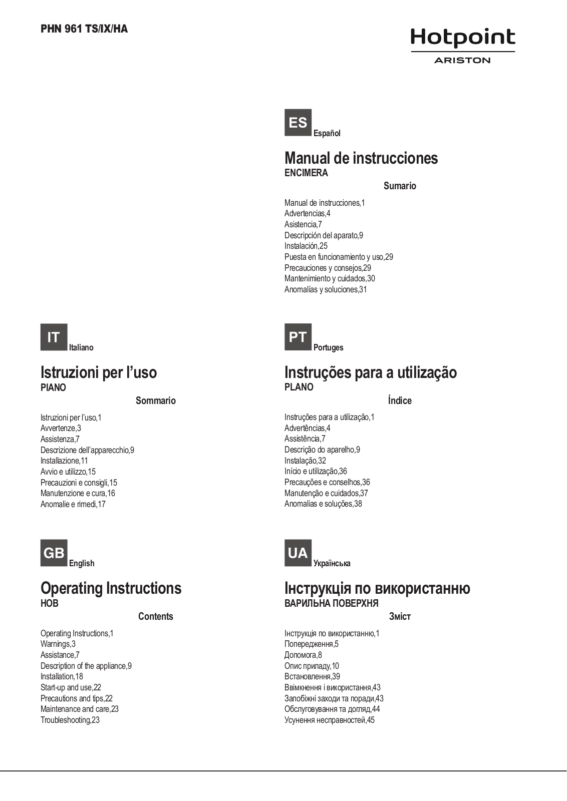 Hotpoint PHN 961 TS/IX/HA User Manual