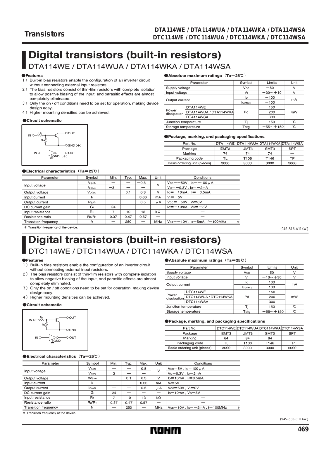 ROHM DTC114WUA, DTC114WSA, DTC114WKA, DTC114WE, DTA114WUA Datasheet