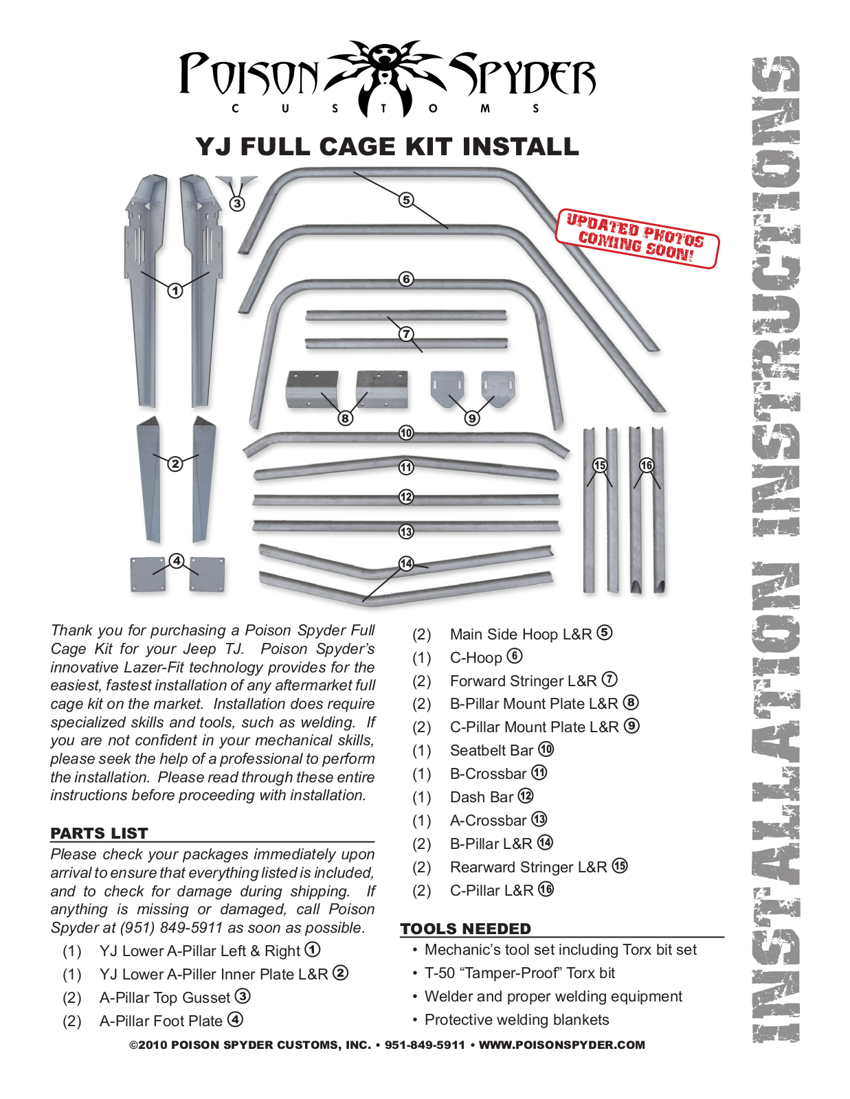 Poison Spyder YJ FULL CAGE KIT User Manual