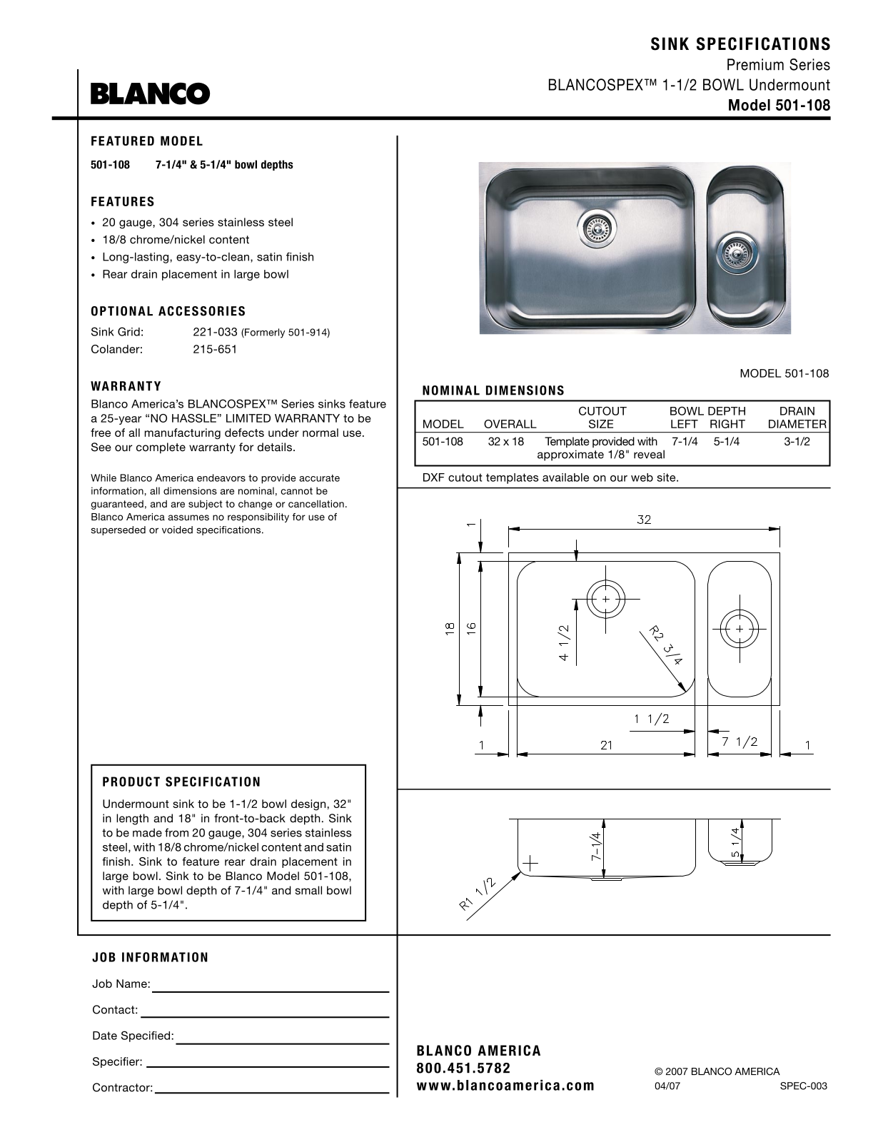 Blanco 501-108 User Manual