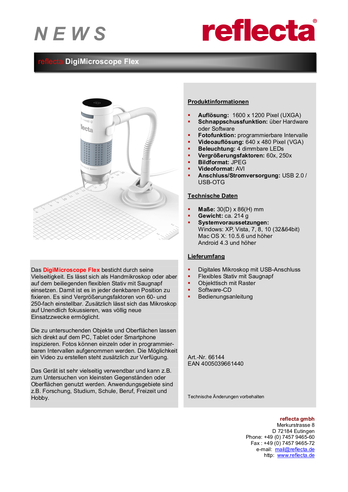 Reflecta DigiMicroscope Flex User Manual