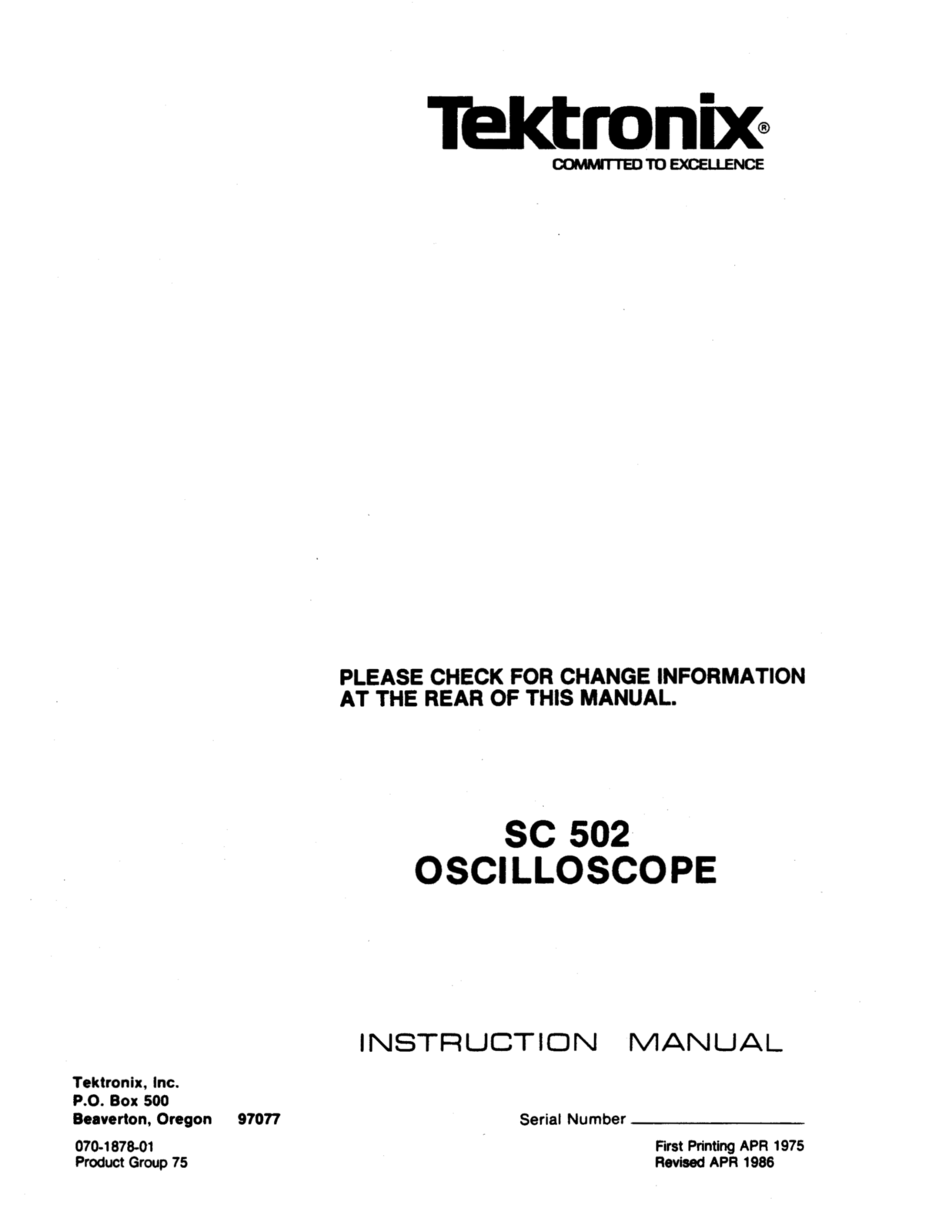 Tektronix SC502 Service manual