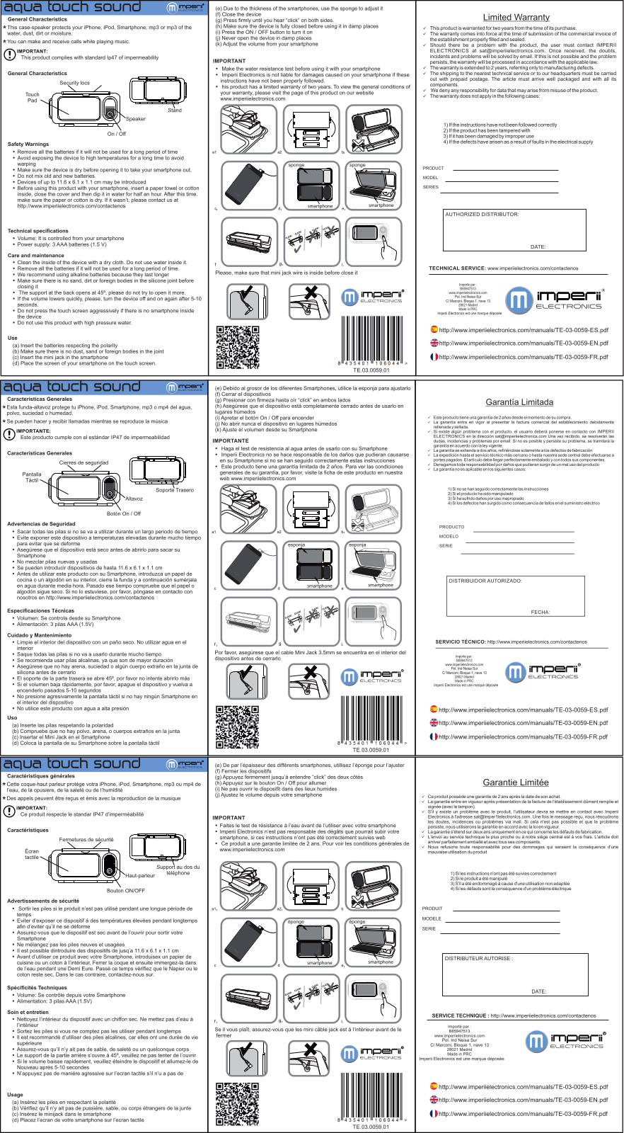 imperii Altavoz Aqua Touch Sound Instruction Manual